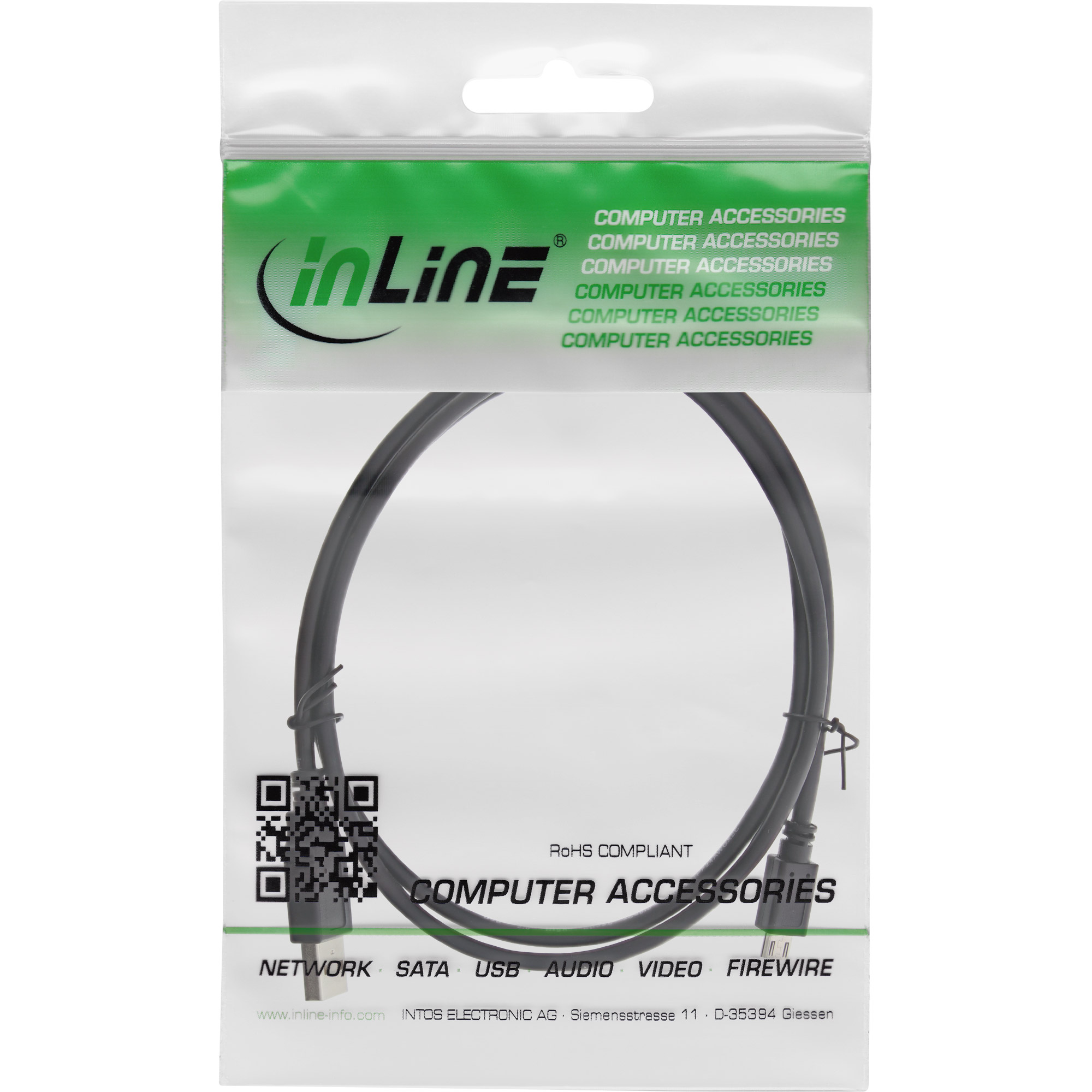 InLine Micro-USB 2.0 Kabel - USB-A Stecker an Micro-B Stecker - schwarz - 0,5m USB 2.0 - 50 cm - Schwarz