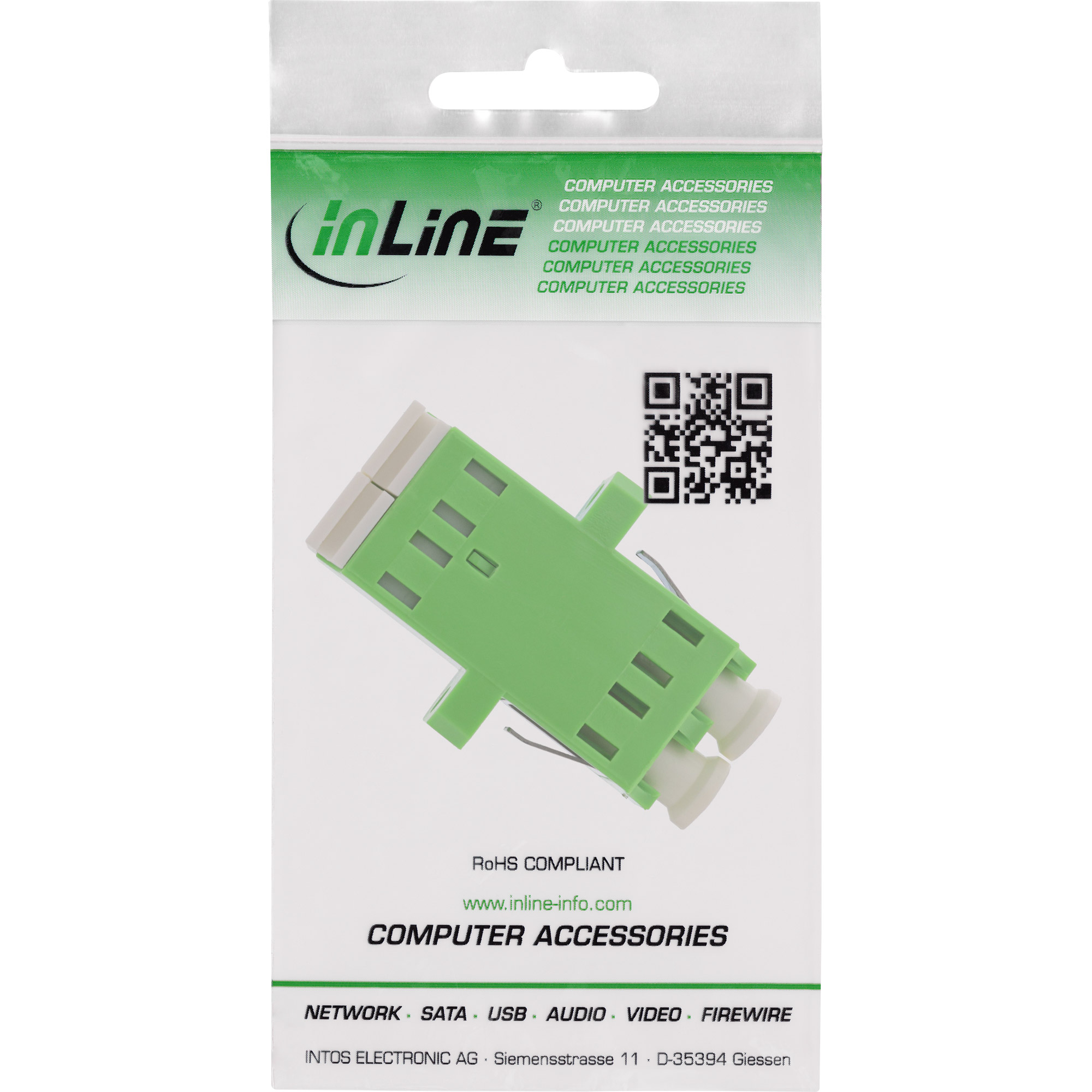 InLine LWL Kupplung - Duplex LC/LC - singlemode - grün - Keramik-Hülse - zum Einbauzu LC Duplex Single-Mode (W) - Glasfaser - Duplex - grün