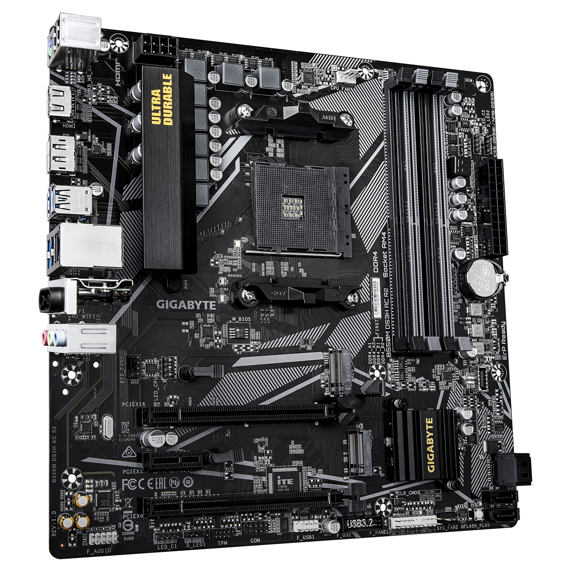 Gigabyte B550M DS3H AC R2 - Motherboard - micro ATX - Socket AM4 - AMD B550 Chipsatz - USB 3.2 Gen 1 - Gigabit LAN, Wi-Fi, Bluetooth - Onboard-Grafik (CPU erforderlich)HD Audio (8-Kanal)