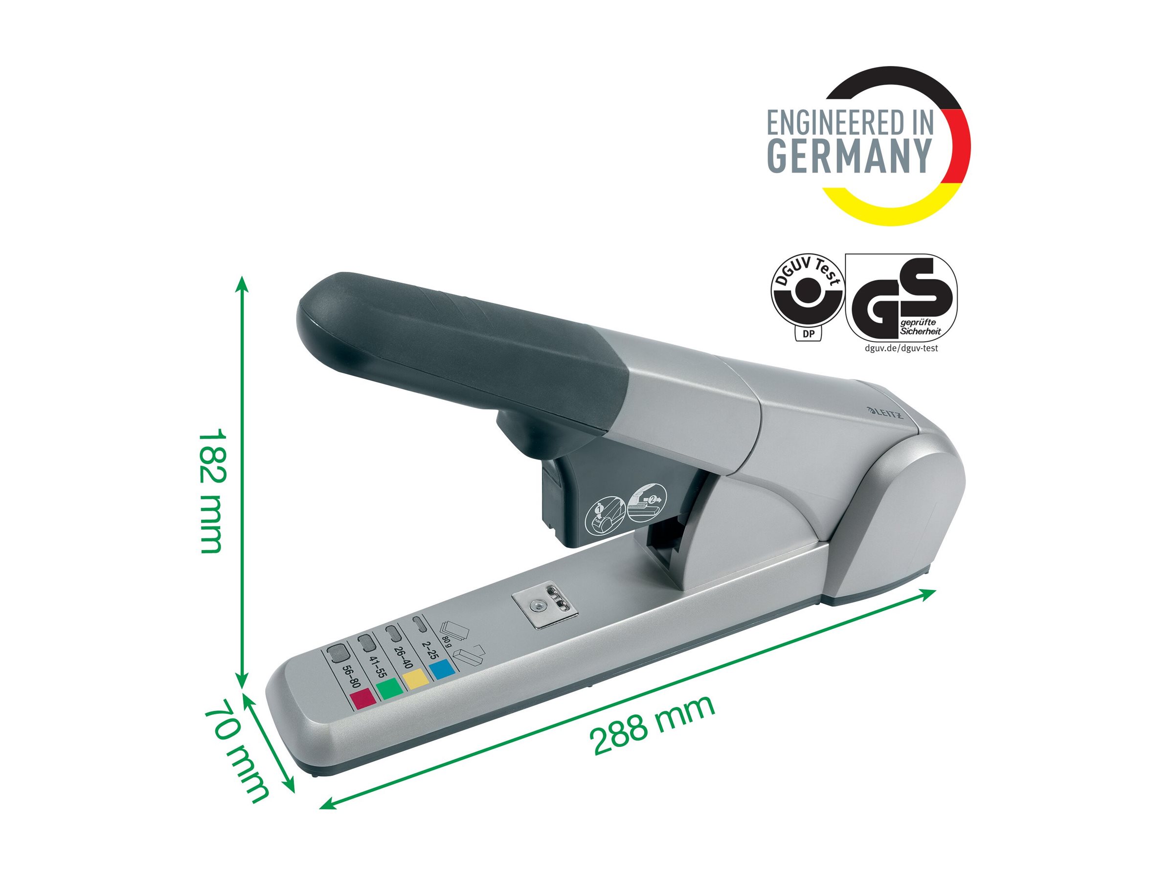 Esselte Leitz Hefter - strapazierbar - 80 Blätter /8 mm - Kunststoff - Metall - Silber