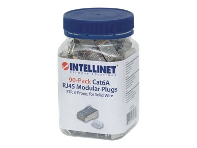 Intellinet RJ45 Modular Plugs, Cat6A, STP, 3-prong, for solid wire, 15 µ gold plated contacts, 90 pack - Netzwerkanschluss - RJ-45 (M)STP - CAT 6a - robust (Packung mit 90)