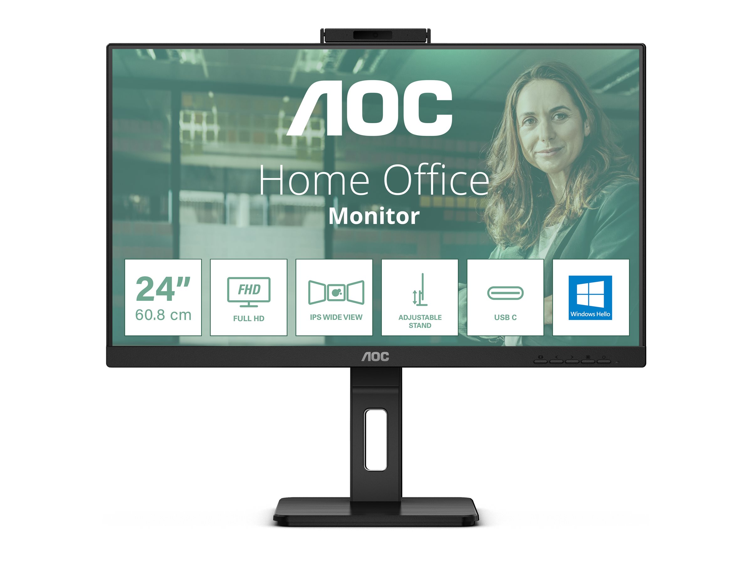 AOC Pro-line 24P3CW - LED-Monitor - 61 cm (24")(23.8" sichtbar) - 1920 x 1080 Full HD (1080p) @ 75 Hz - IPS - 300 cd/m² - 1000:1 - 4 ms - HDMI - 2xDisplayPort - USB-C - Lautsprecher - Schwarz