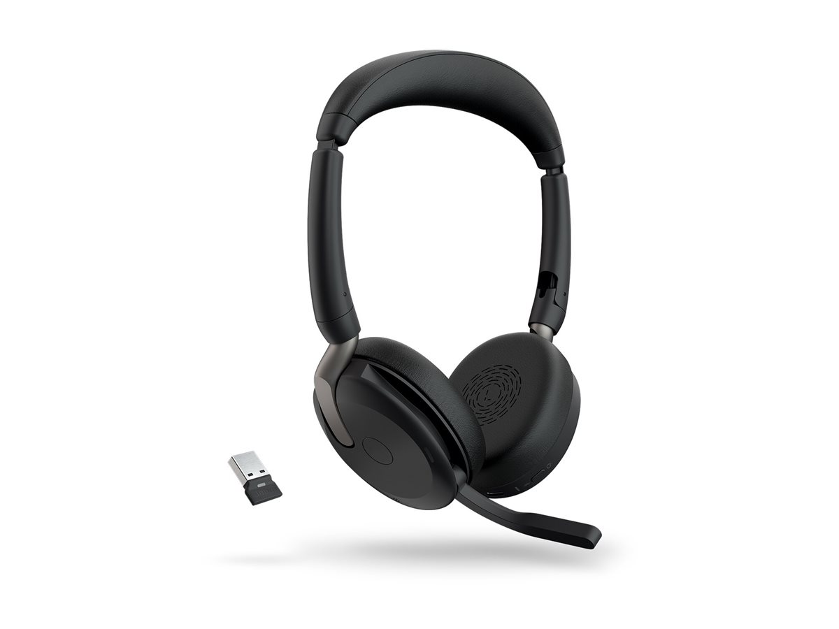Jabra Evolve2 65 Flex UC Stereo - Headset - On-EarBluetooth - kabellos - aktive Rauschunterdrückung - USB-A - Schwarz - Optimiert für UC