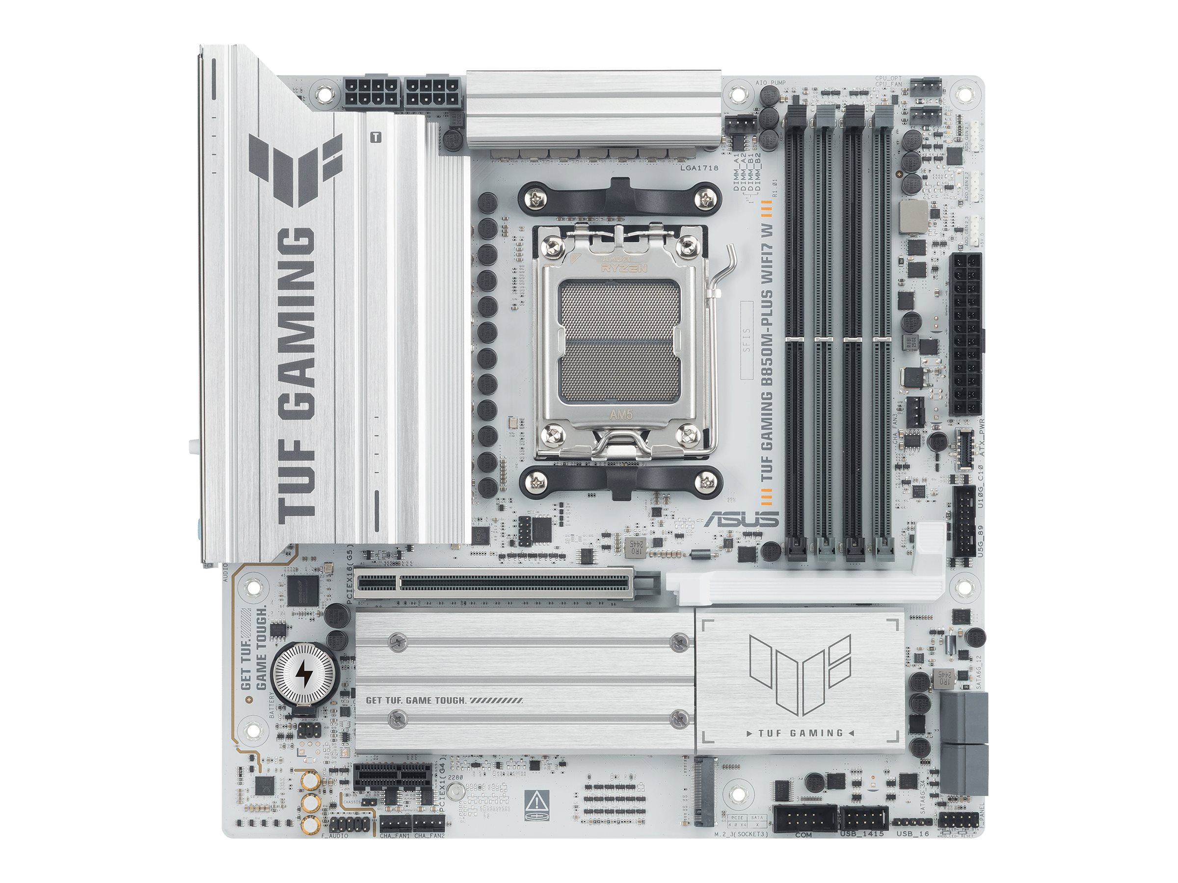 ASUS TUF GAMING B850M-PLUS WIFI7 W - Motherboard - micro ATX - Socket AM5 - AMD B850 Chipsatz - USB-C 3.2 Gen 2x2, USB 3.2 Gen 2, USB 3.2 Gen 1, USB-C 3.2 Gen2 - Wi-Fi 7, Bluetooth, 2.5 Gigabit LAN -