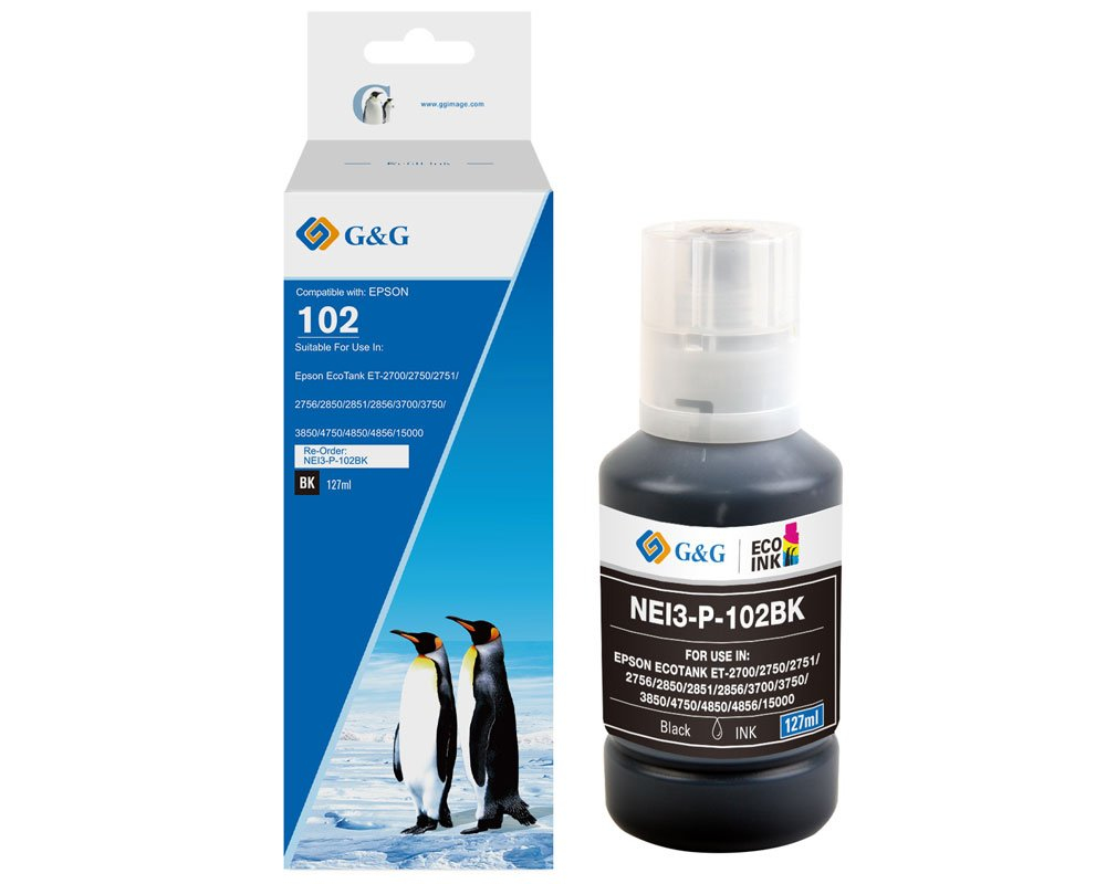 G&G | Ninestar G&G NPR-E102BK(PG), Kompatibel, Schwarz, Epson, Epson 102 Ecotank Tinte Epson EcoTank ET15000 Epson EcoTank ET2700 Epson EcoTank ET2750 Epson..., 7500 Seiten, 127 mlTintentank Schwarz -
