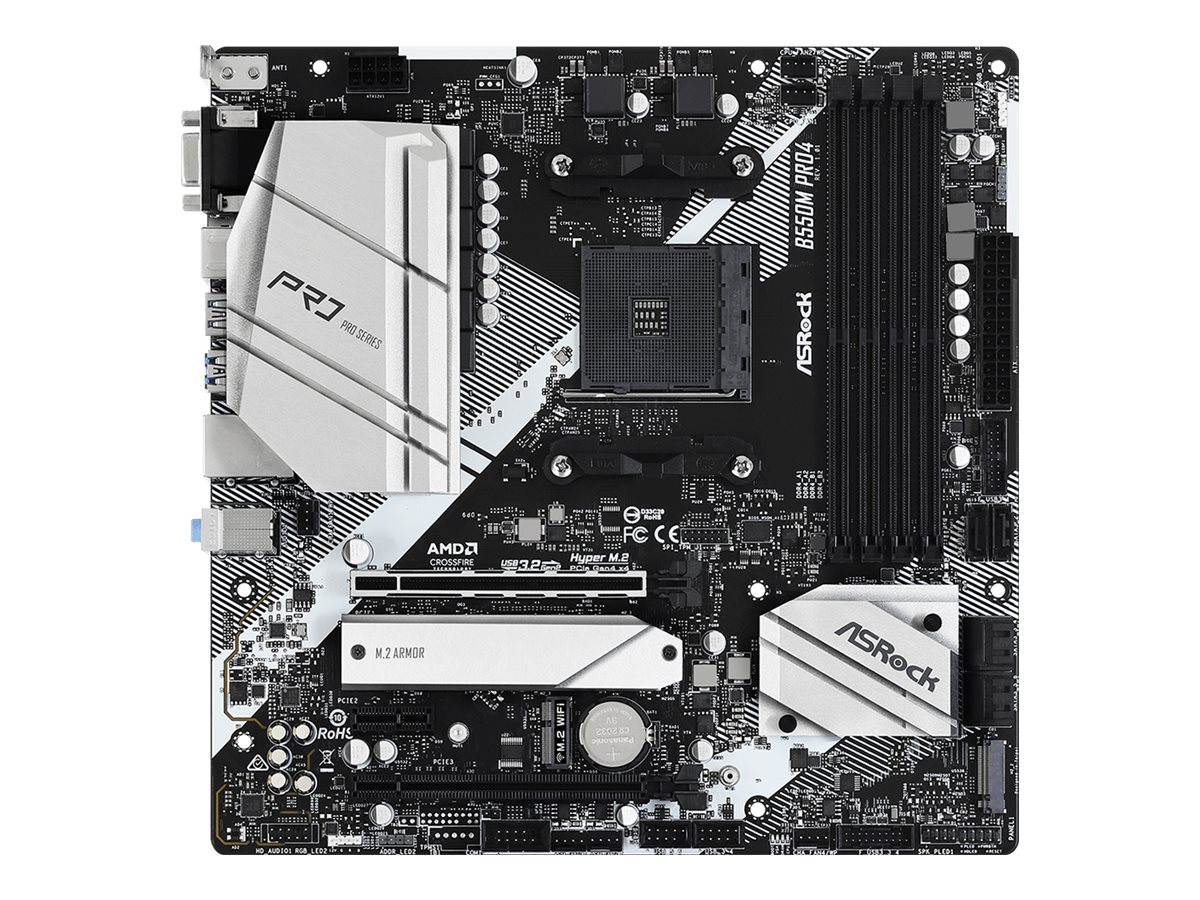 ASRock B550M Pro4 - Motherboard - micro ATX - Socket AM4 - AMD B550 Chipsatz - USB-C Gen2, USB 3.2 Gen 1, USB 3.2 Gen 2 - Gigabit LAN - Onboard-Grafik (CPU erforderlich)