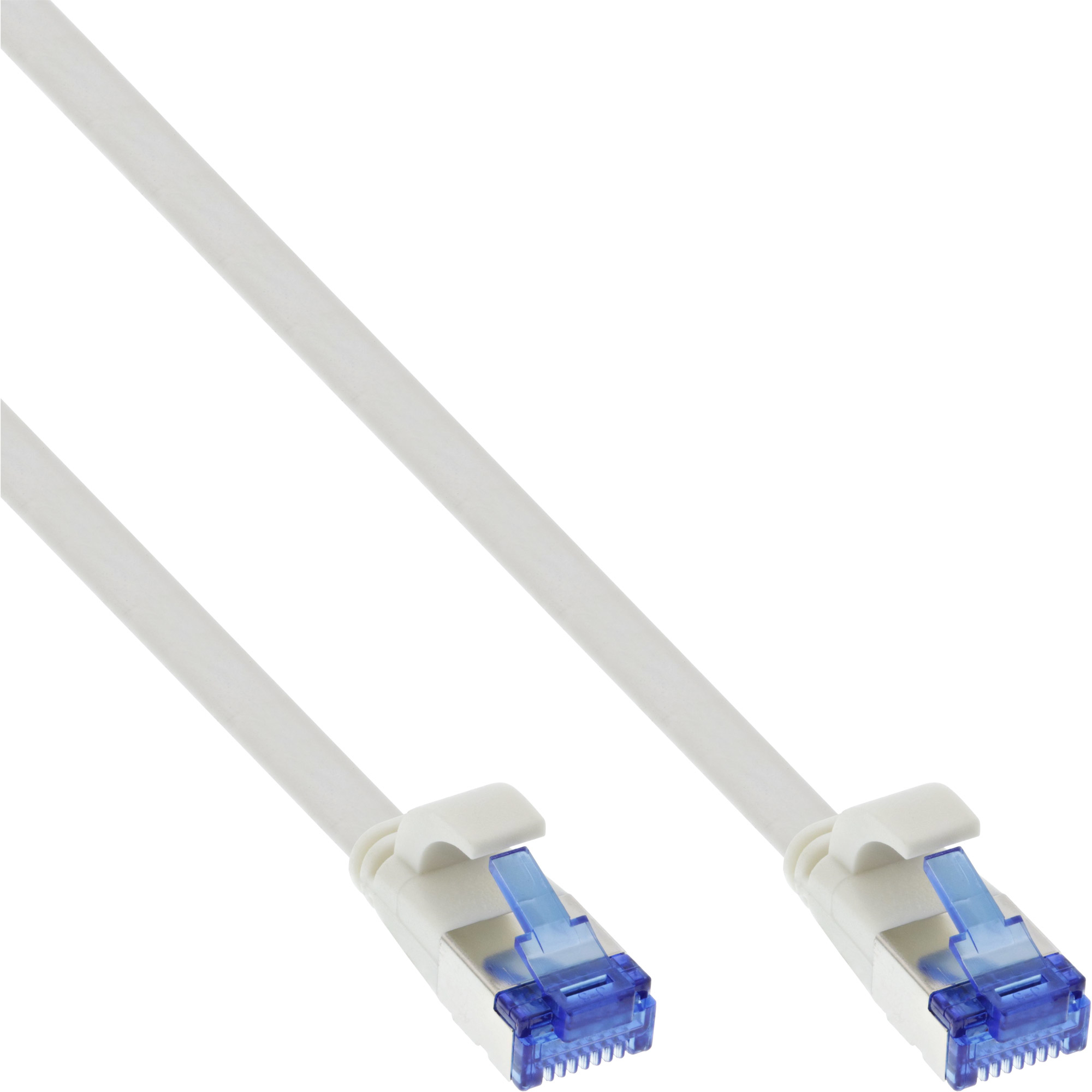 InLine Patchkabel flach - U/FTP - Cat.6A - TPE halogenfrei - weiß - 0,25m25 cm - U/FTP - PiMF - CAT 6a - halogenfrei - geformt - ohne Haken - verseilt - flach - weiß