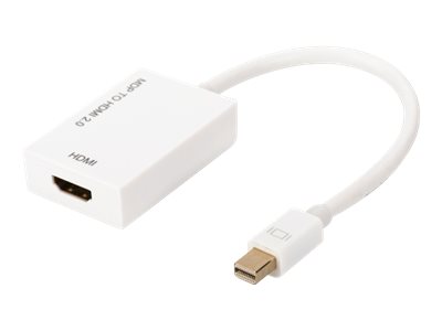 DIGITUS Aktiver Mini DisplayPort auf HDMI Adapter / Konverterzu HDMI weiblich - 20 cm - weiß - aktiv - geformt