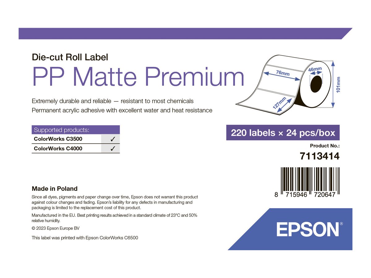 Epson Premium - Polypropylen (PP) - matt - permanenter Acrylklebstoff - 76 x 127 mm 5280 Etikett(en) (24 Rolle(n)x 220 gestanzte Etiketten