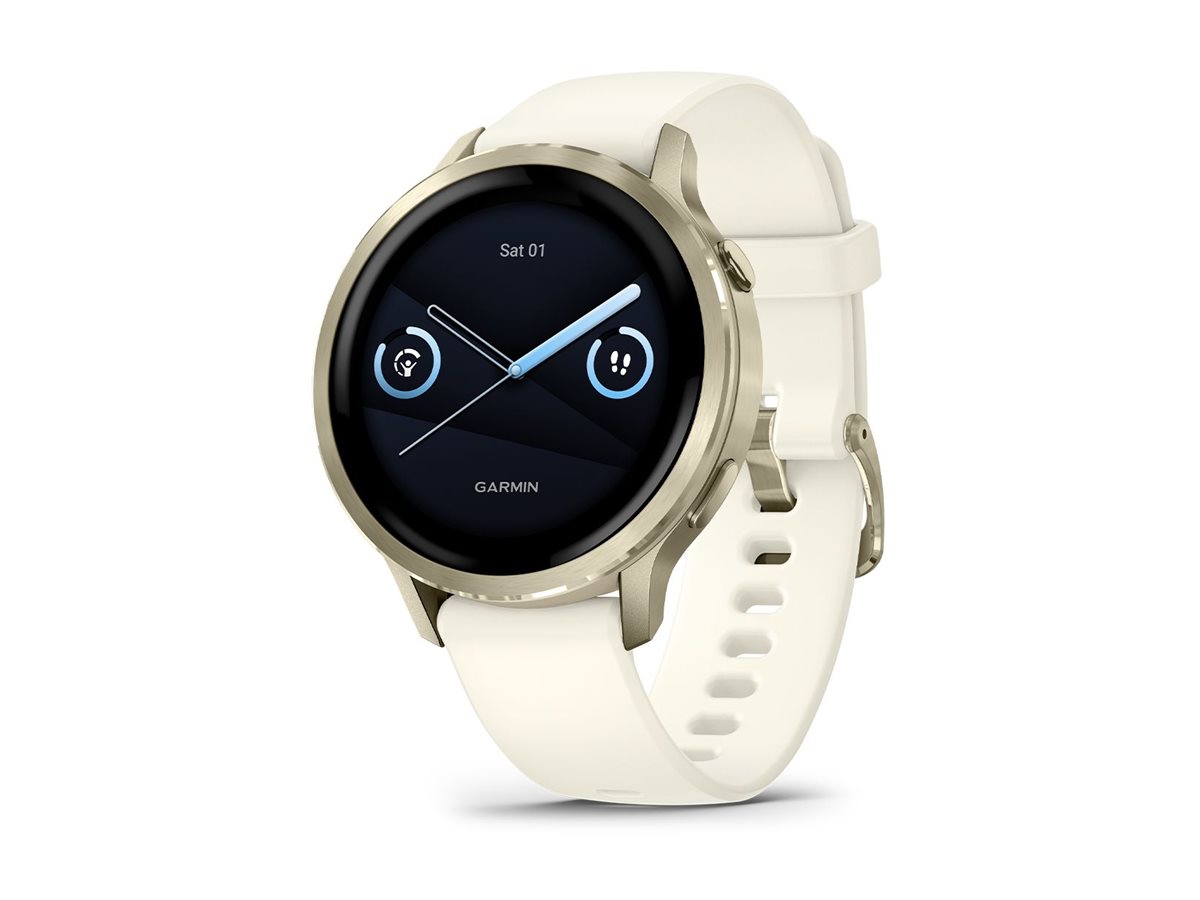 Garmin Venu 4 - 41 mm - lunar gold - intelligente Uhr mit Band - Silikon - Knochen - Handgelenkgröße: 110-175 mm - Anzeige 3.04 cm (1.2")8 GB - Bluetooth - ANT+ - Wi-Fi - 33 g