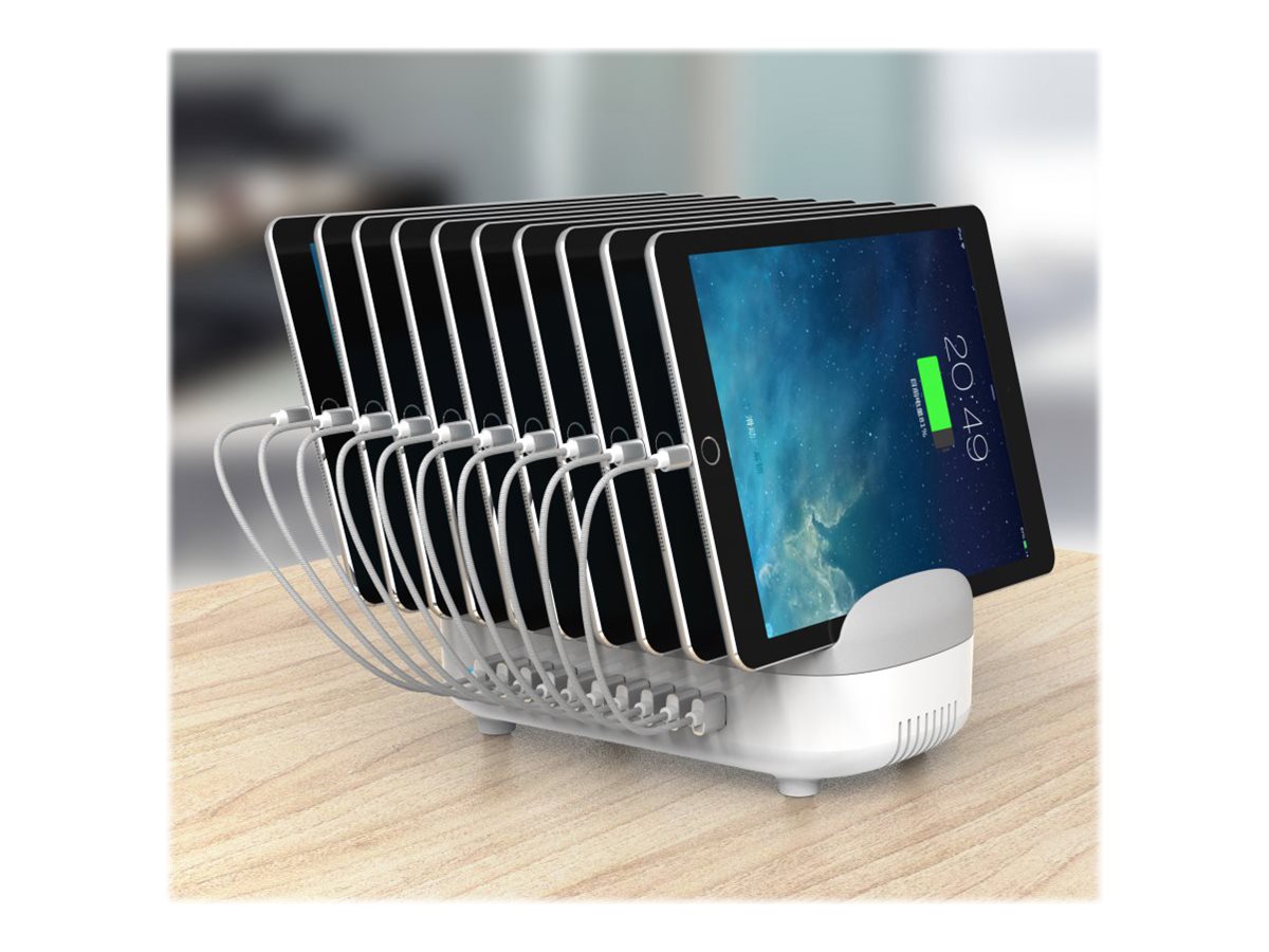 Compulocks 10 Ports USB Charging Dock Station With EU Plug - Ladestation - 120 Watt - 2.4 A - 10 Ausgabeanschlussstellen (USB)USB-Ladestation mit 10 Anschlüssen