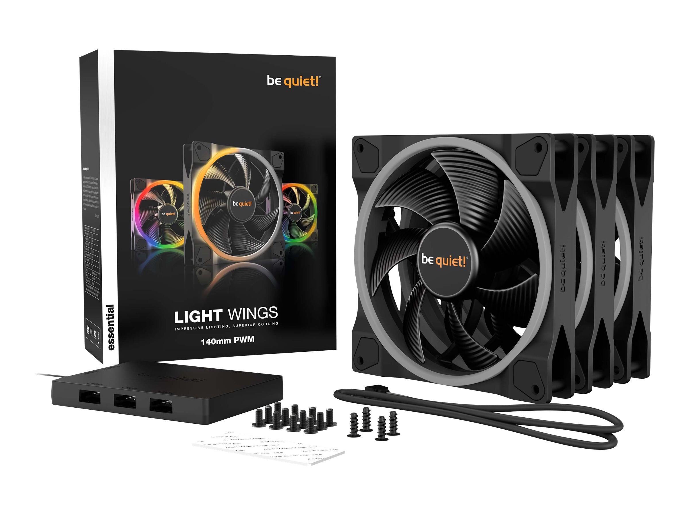 Be Quiet! Light Wings - Gehäuselüfter - PWM - 140 mm - Schwarz (Packung mit 3)1.500 rpm - 13,2 V - 55,96 cfm - CE