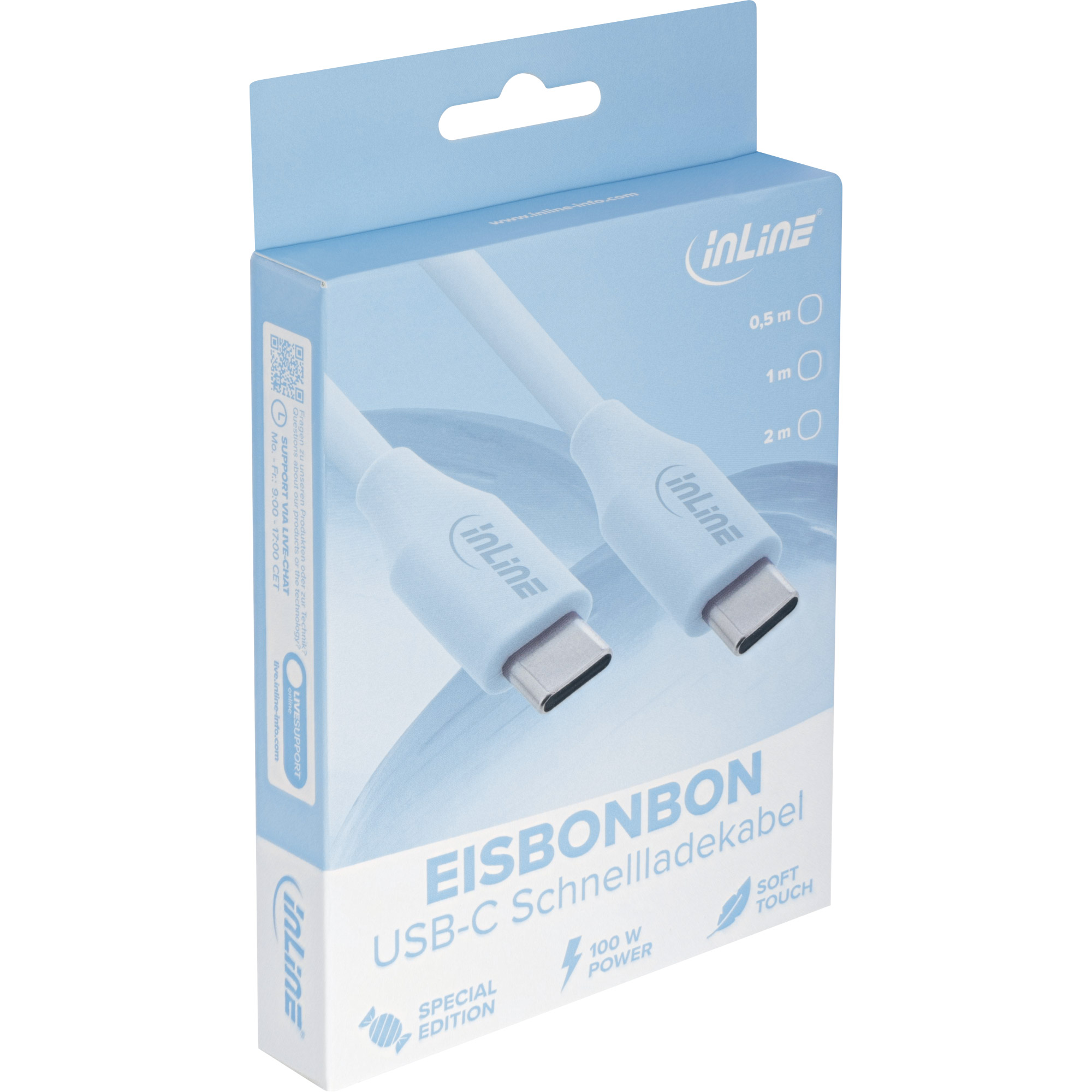 InLine USB 2.0 Kabel - USB-C Schnellladekabel 100W - Eisbonbon/blau 2mUSB 2.0 Kabel - USB-C Schnellladekabel 100W - Eisbonbon/blau 2m