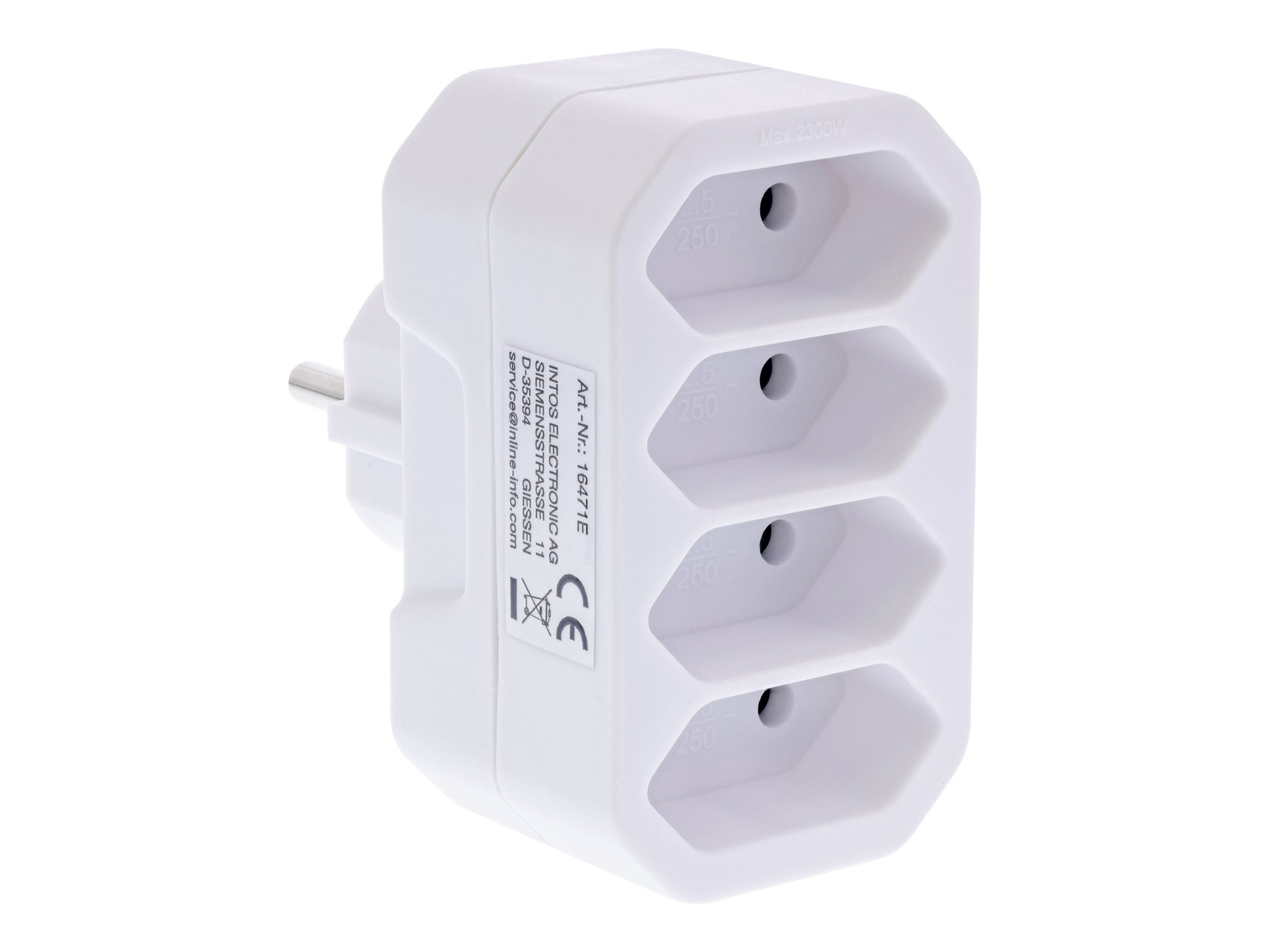 InLine Steckdosenadapter - Schutzkontakt Stecker an 4x Eurobuchse - weißweiß