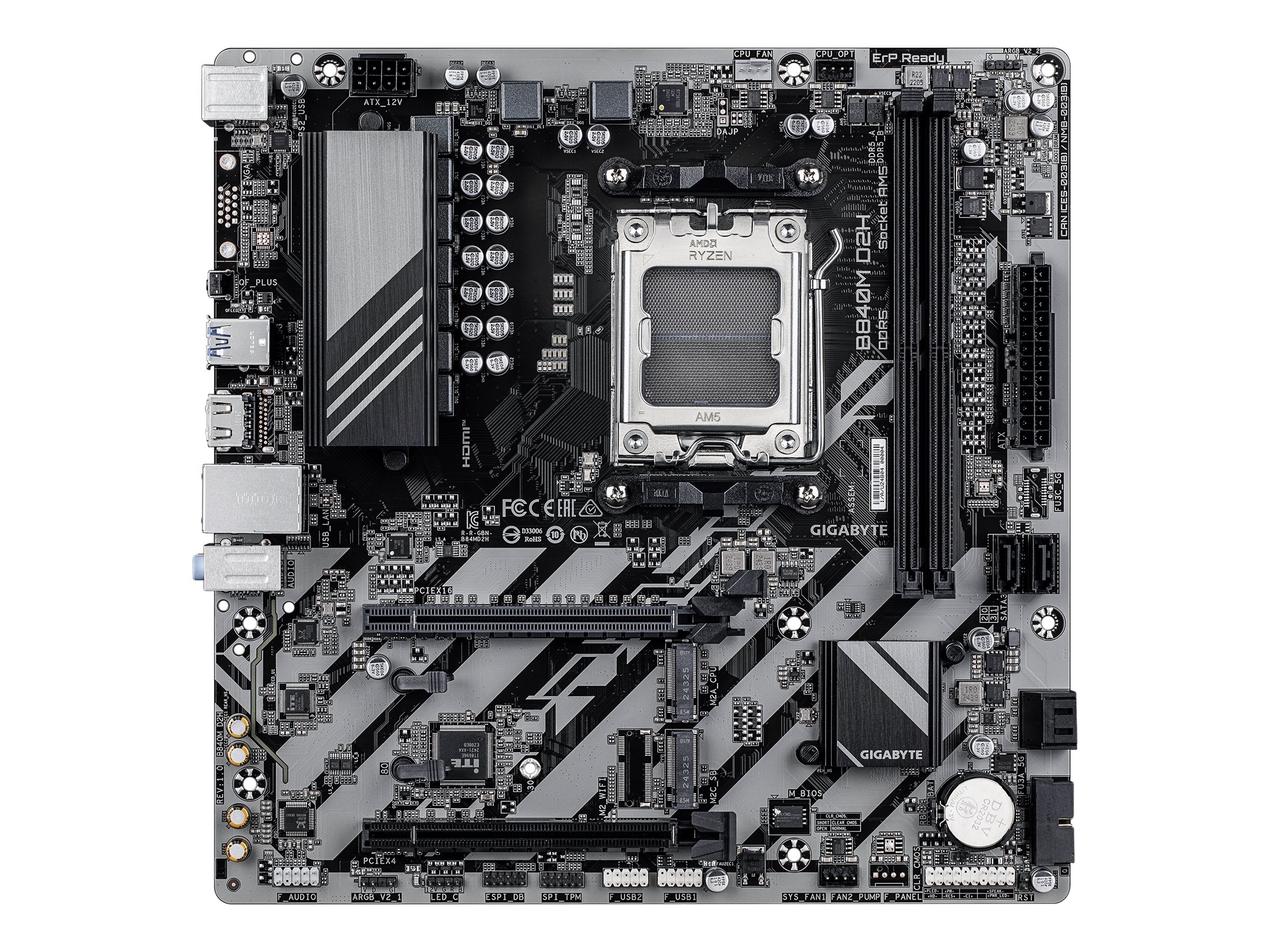 Gigabyte B840M D2H - Motherboard - micro ATX - Socket AM5 - AMD B840 Chipsatz - USB 3.2 Gen 1 - 2.5 Gigabit LAN - Onboard-Grafik (CPU erforderlich)HD Audio (8-Kanal)