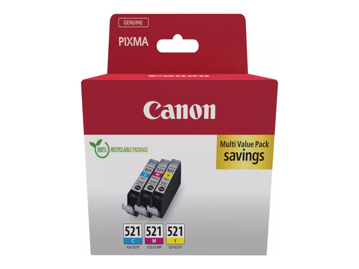 Canon CLI-521 C/M/Y Multi pack - 3er-Pack - 9ml - Gelb - Cyan - Magenta - original - Tintenbehälter - für PIXMA iP3600 - iP4700 - MP540 - MP550 - MP560 - MP620 - MP630 - MP640 - MP980 - MP990 - MX860