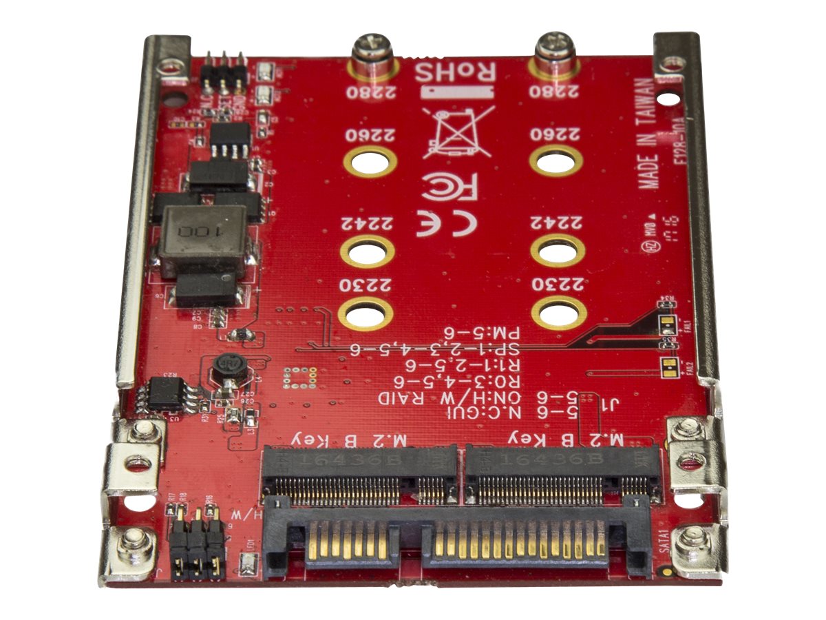 StarTech.com Startech M.2 auf SATA Adapter - Dual Slot M.2 NGFF SSD Adapter für 2,5in Laufwerke - RAID - Speichercontroller (RAID)M.2 - M.2 Card - RAID 0 - 1 - JBOD - BIG - SATA 6Gb/s - Rot
