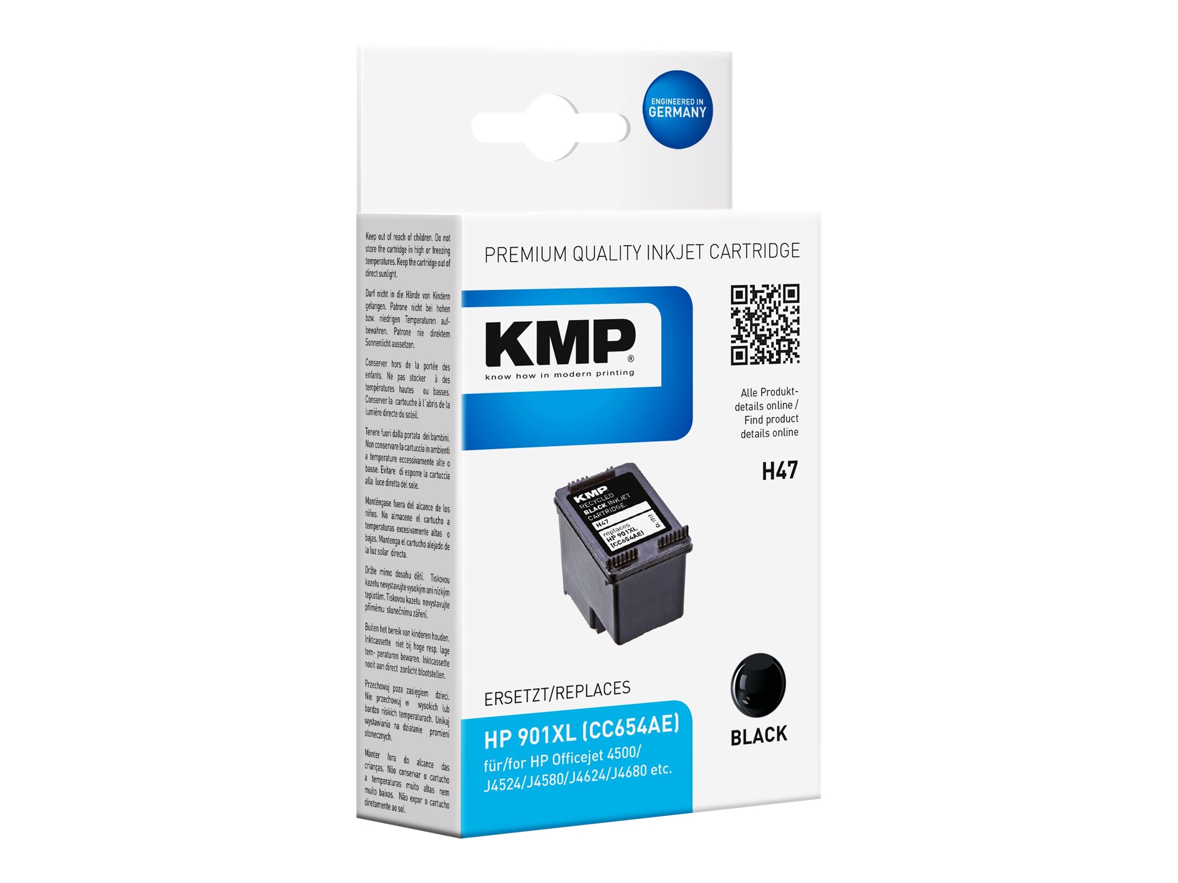 KMP H47 - 14 ml - Schwarz - kompatibel - Tintenpatrone (Alternative zu: HP 901XL, HP CC654AE)für HP Officejet 4500 - 4500 G510 - J4524 - J4540 - J4550 - J4585 - J4624 - J4640 - J4660 - J4680