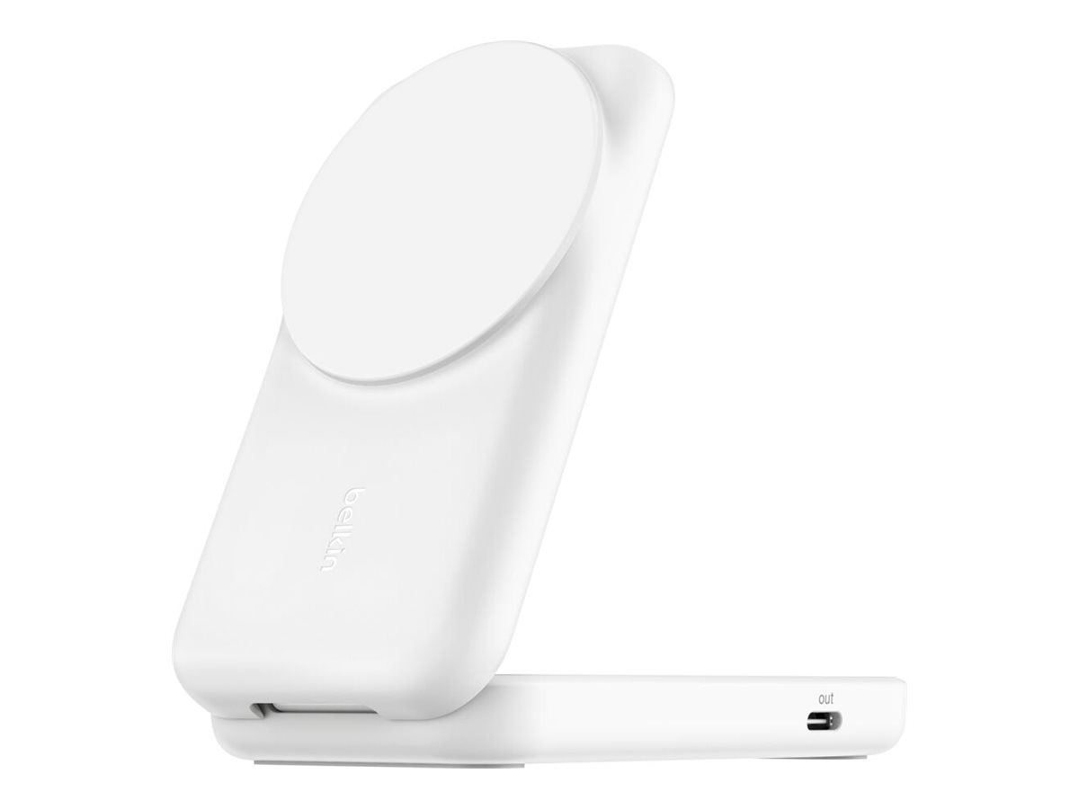 Belkin UltraCharge - Kabelloses Ladegerät - 2-in-1, Qi2, magnetisch, faltbar + AC-Netzteil - 25 Watt - Ultra Fast Charge (USB-C)weiß