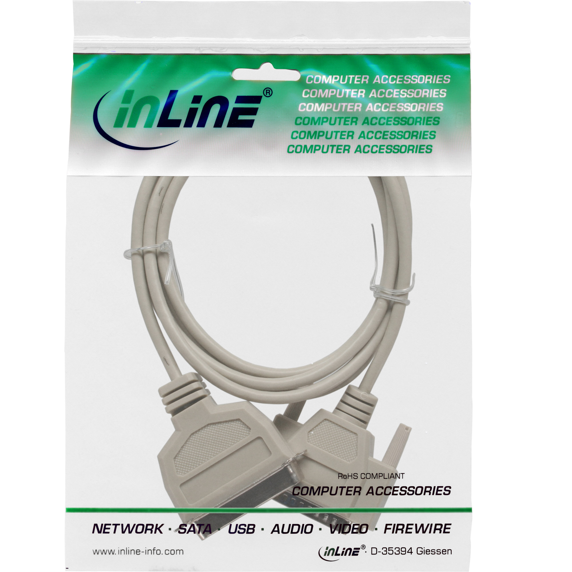 InLine Druckerkabel - bi-direktional vergossen - 5mzu DB-25 (M) - 5 m - Daumenschrauben - beige