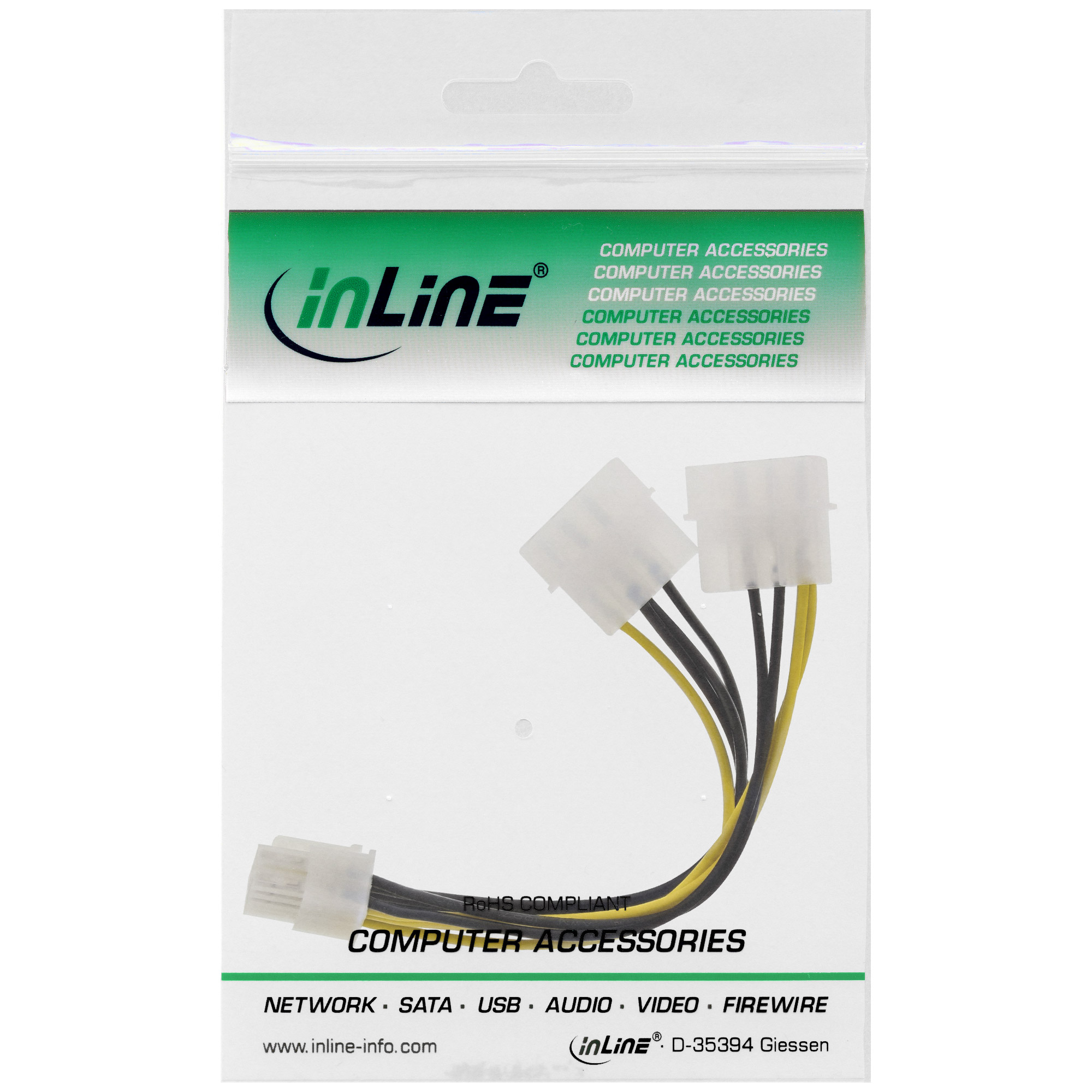 InLine Stromadapter intern - 2x 4pol zu 8pol für PCIe (PCI-Express) Grafikkarten4-polig zu 8-poliger PCIe Power - 15 cm