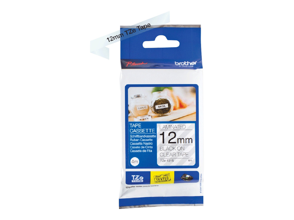 Brother TZe-131S - Schwarz auf Transparent - Rolle (1,2 cm x 4 m)1 Kassette(n) laminiertes Band - für Brother PT-D210 - D600 - H110; P-Touch PT-1005 - D450 - D460 - D610 - E550 - H105 - H110 - P900