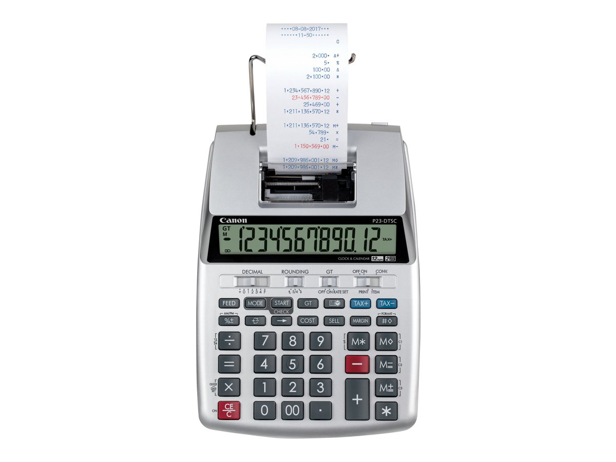 Canon P23-DTSC, Desktop, Druckrechner, 12 Ziffern, Akku, SilberLCD - Clock and Calendar function - 2-colour printing