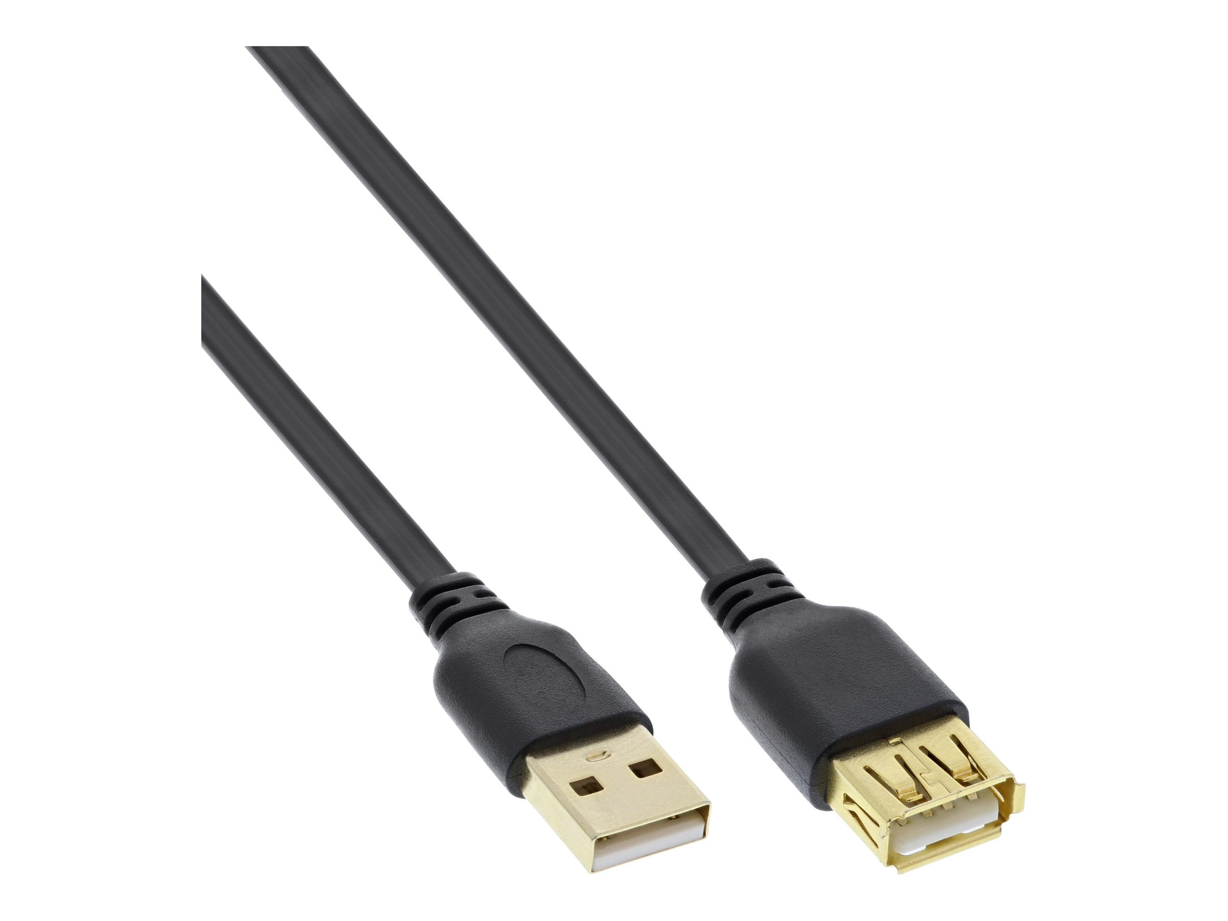 InLine USB 2.0 Flachkabel Verlängerung - A ST / BU - schwarz - Kontakte gold - 3mUSB 2.0 - 3 m - flach - Schwarz