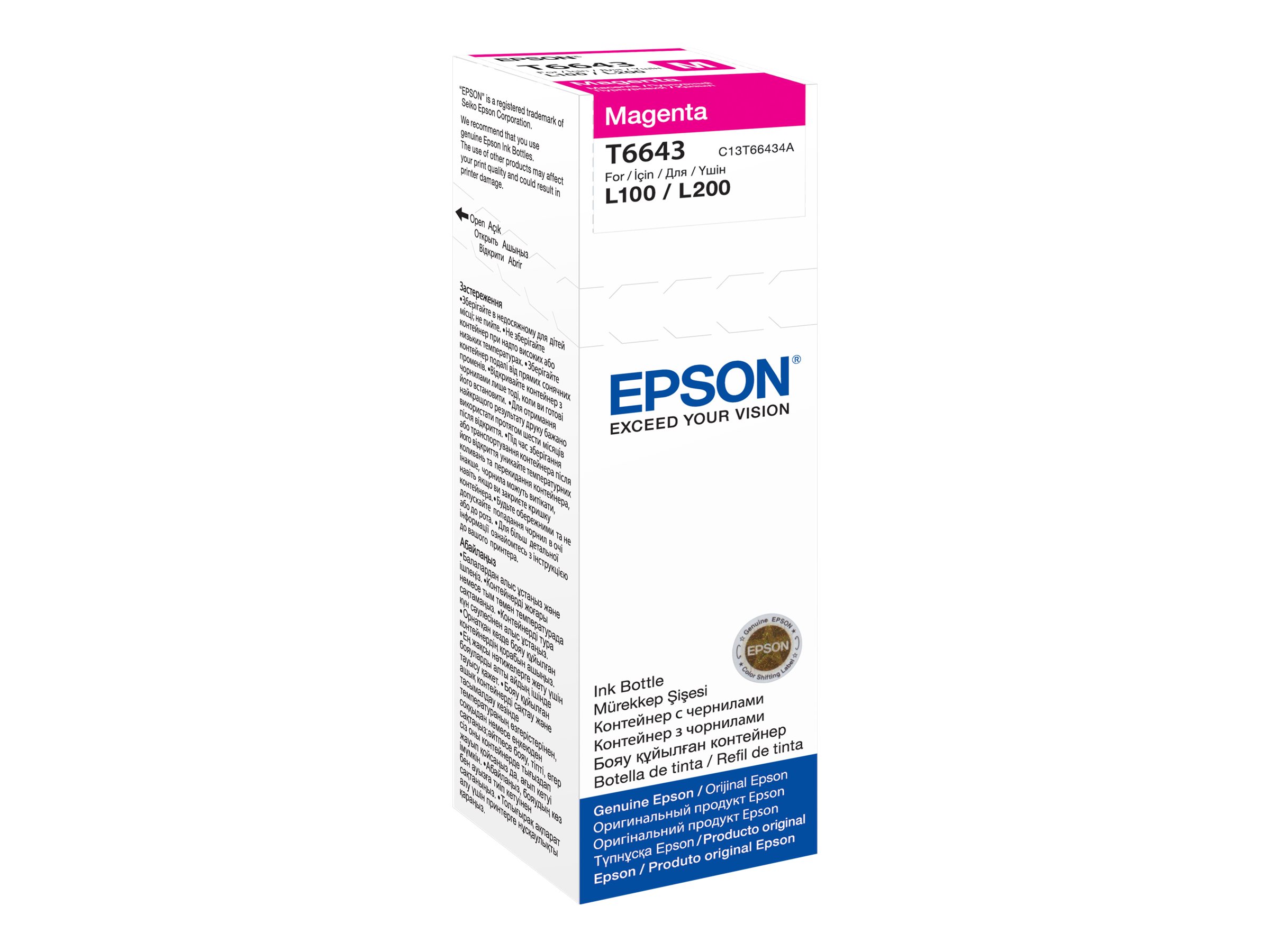 Epson T6643 - 70 ml - Magenta - original - Nachfülltintefür Epson L386; EcoTank ET-2600 - 2650 - L121 - L1455; EcoTank ITS L3050 - L3060 - L3070