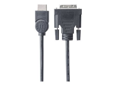 Manhattan HDMI to DVI-D 24+1 Cable, 1.8m, Maleto Male - Black - Dual Link - Compatible with DVD-D -  - Polybag - Adapterkabel - Dual Link - HDMI männlich zu DVI-D männlich - 1.8 m - abgeschirmt - Schw