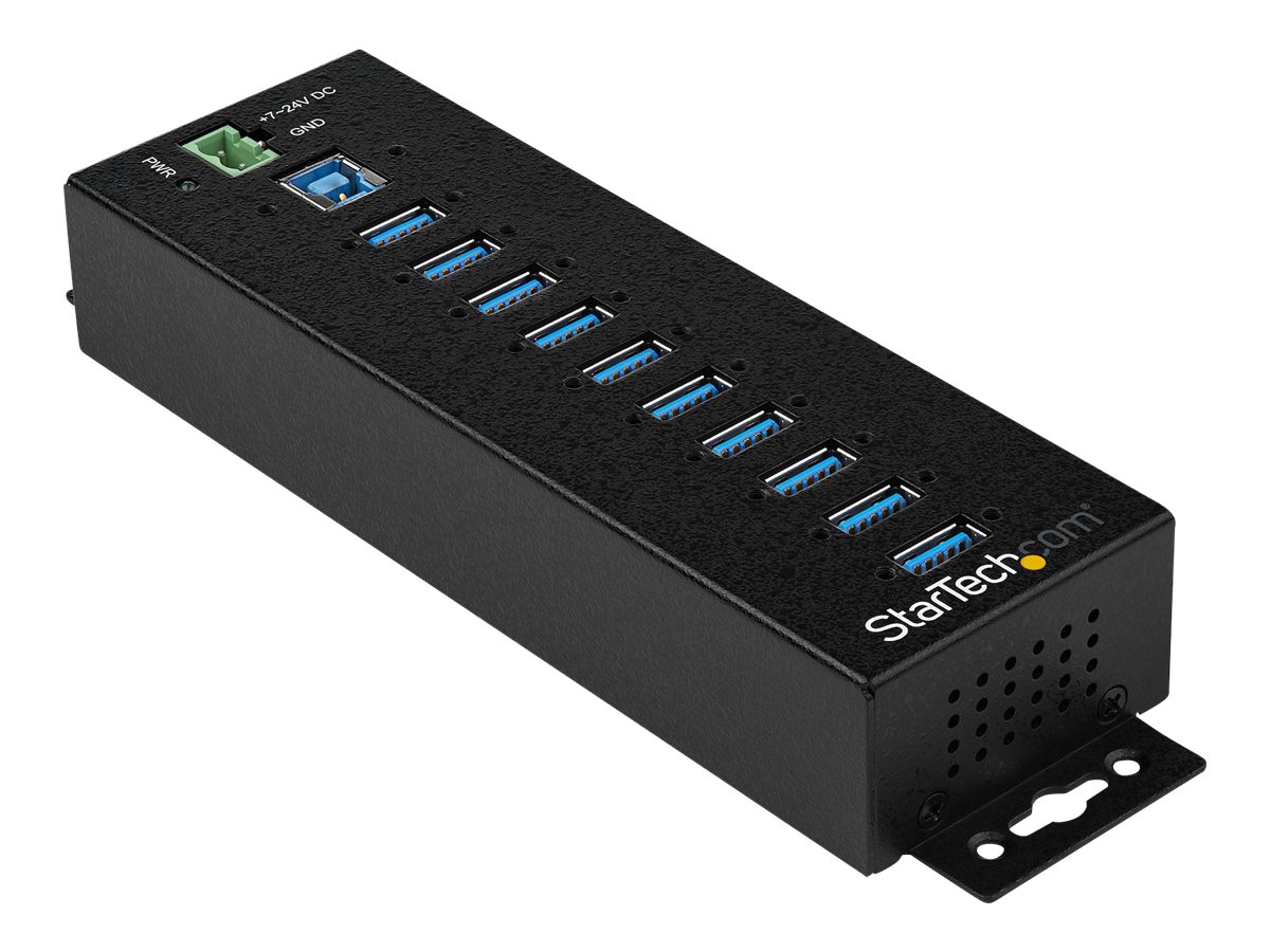 StarTech.com HB30A10AME USB 3.0 Hub (10-PortDin-Rail - Industrielle Anwendung - externes Netzteil - Uberspannungsschutz - ESD - 350 W - 15 kV) - Hub - 10 x USB 3.2 Gen 1 - an DIN-Schiene montierbar -