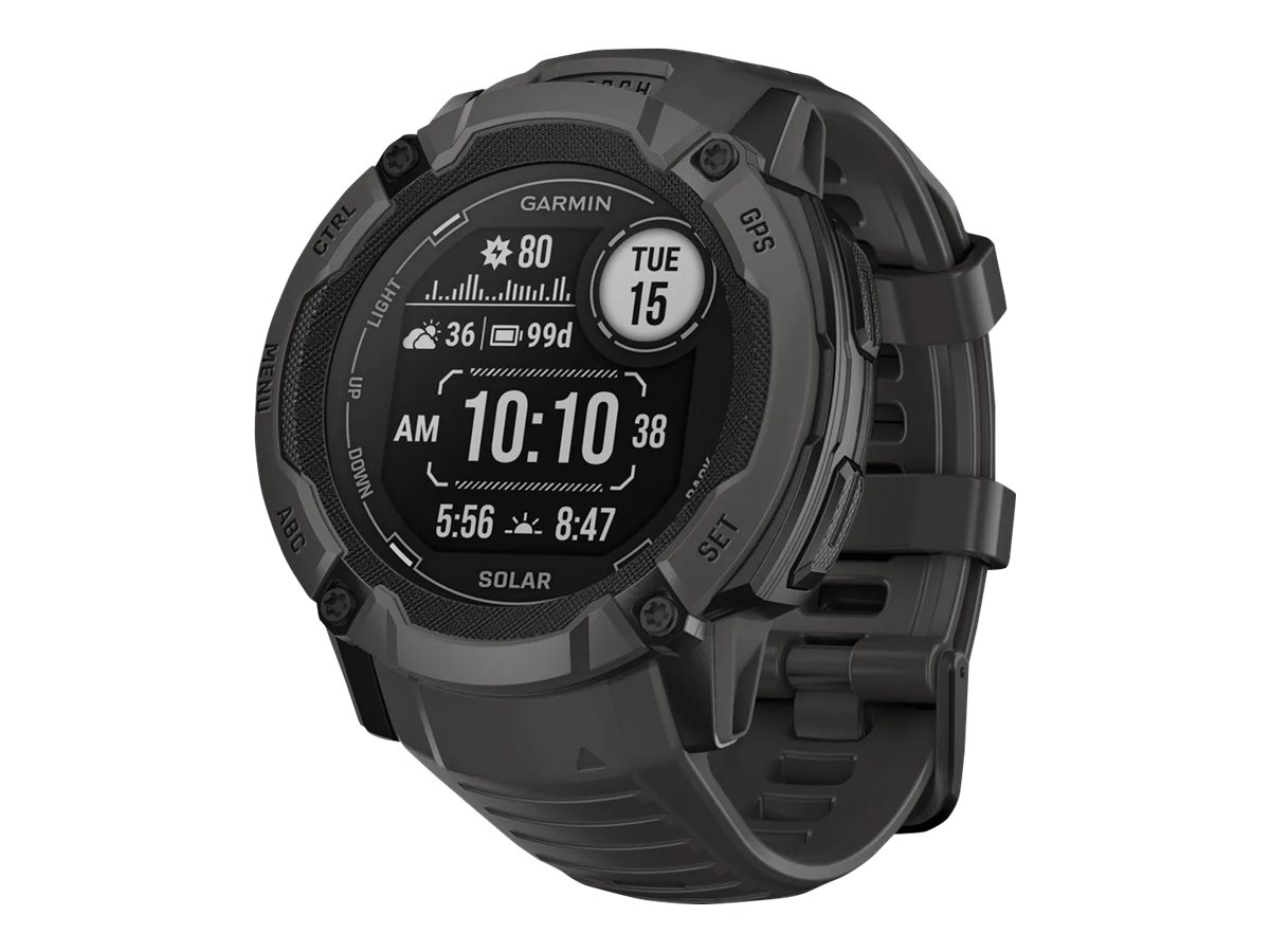 Garmin Instinct 2X Solar - 50 mm - faserverstärktesPolymer - intelligente Uhr mit Band - Handgelenkgröße: 145-228 mm - einfarbig - 64 MB - Bluetooth - ANT+ - 67 g - Graphite