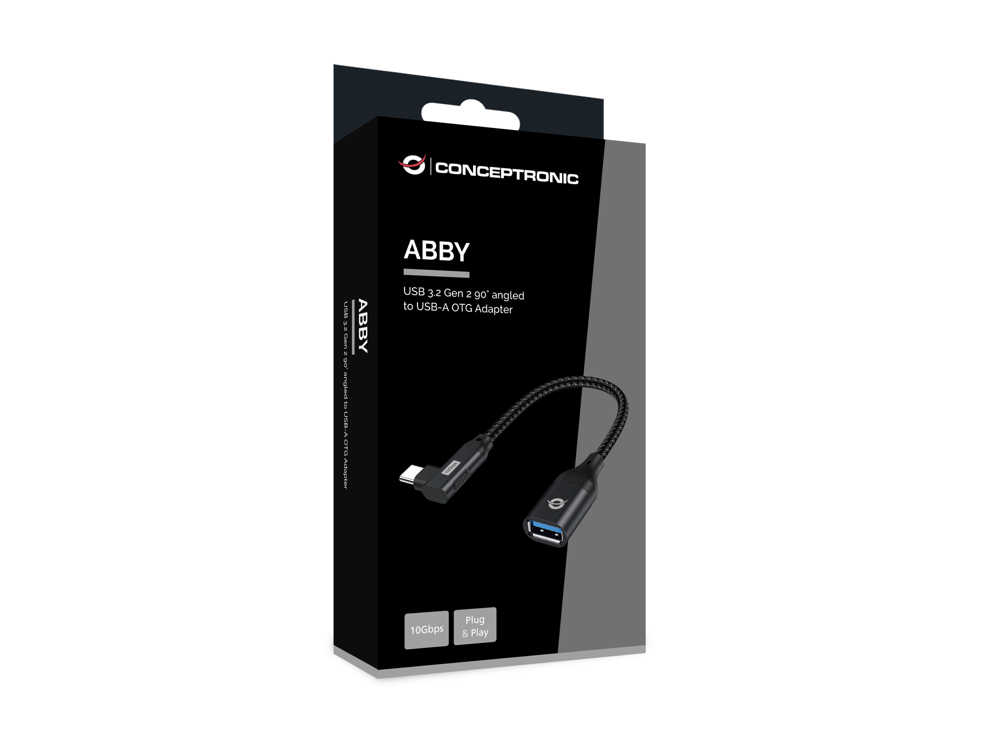Conceptronic USB-Kabel - USB-C (M) gewinkelt zu USB Typ A (W)USB 3.2 Gen 2 - 3 A - 20 cm - bis zu 10 Gbps Datentransferrate - USB On-The-Go (OTG) - Schwarz