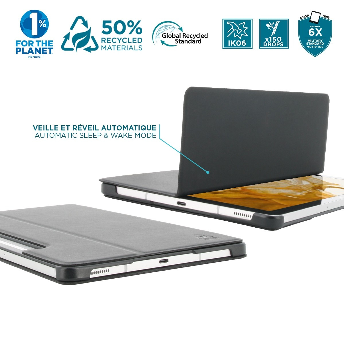 Mobilis RE.LIFE - Flip-Hülle für Tablet - Eco-Designmit Flap - Kunstleder - Schwarz - für Samsung Galaxy Tab S9 - Tab S9 FE