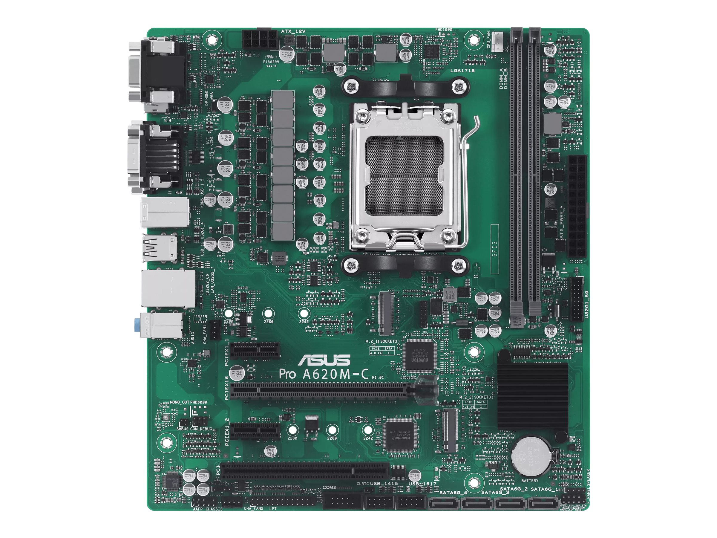ASUS Pro A620M-C-CSM - Motherboard - micro ATX - Socket AM5 - AMD B650 Chipsatz - USB 3.2 Gen 2, USB-C 3.2 Gen2, USB 3.2 Gen 1 - Gigabit LAN - Onboard-Grafik (CPU erforderlich)HD Audio (8-Kanal)