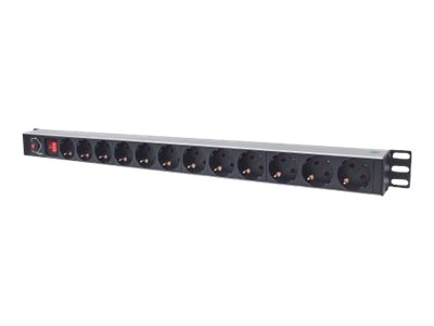 Intellinet Vertical Rackmount 12-Way Power Strip - German Type, With On/Off Switch and Overload Protection, 1.6m Power Cord - Steckdosenleiste (Rack - einbaufähig)Wechselstrom 250 V - Eingabe - Eingan