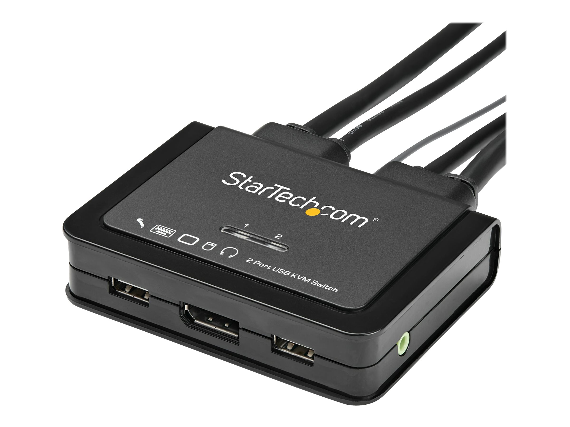 StarTech.com 2-Port USB DisplayPort KVM Switch - 4K 60 Hz - UHD DP 1.2 USB-KVM Umschalter mit 1,2 m Kabel & Audio - Bus-powered & remote switching - OS unabhängig - MacBook ThinkPad (SV211DPUA4K)KVM-/