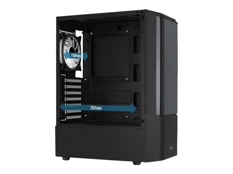 AEROCOOL ADVANCED TECHNOLOGIES AeroCool Quantum - Mid tower - ATX - Seitenteil mit Fenster (gehärtetes Glas)keine Spannungsversorgung (ATX) - Schwarz - USB/Audio