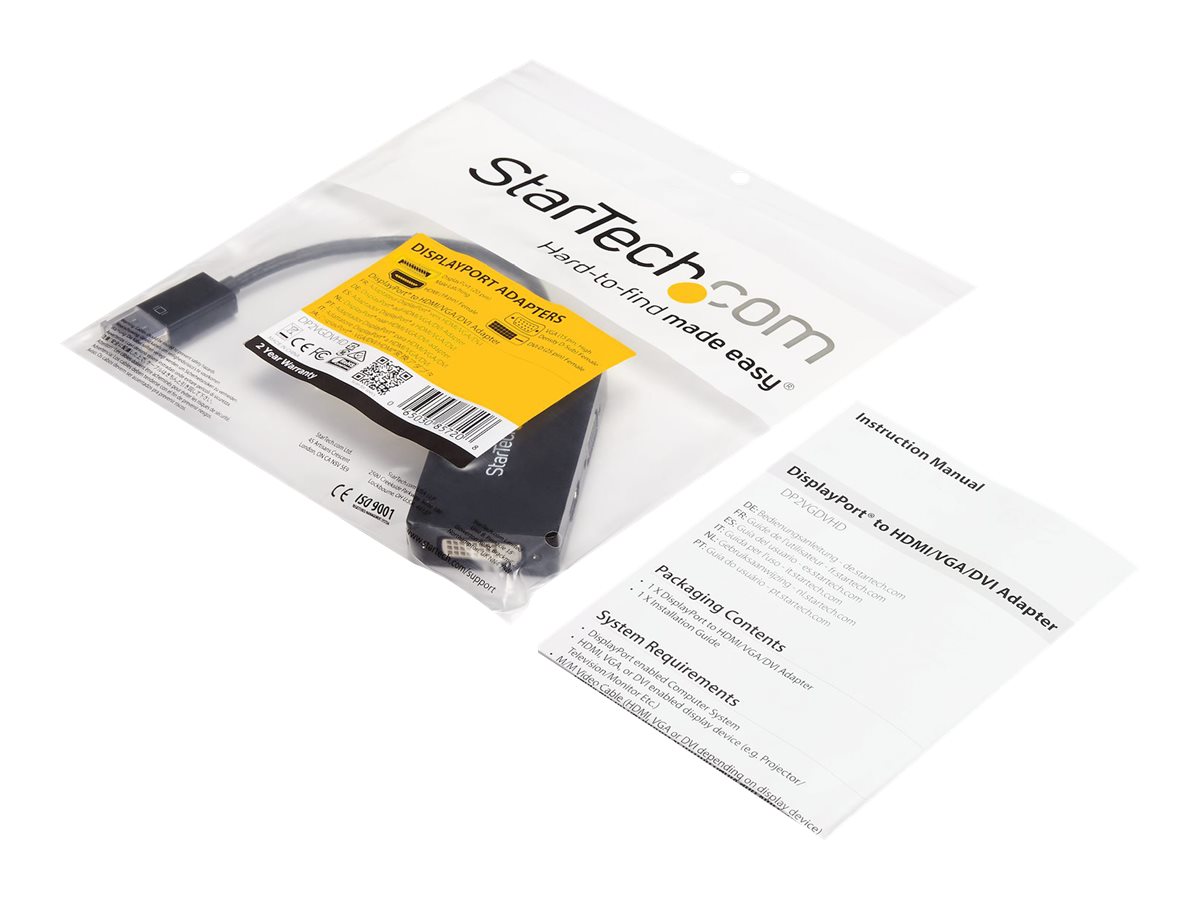 StarTech.com 3-in1 DisplayPort auf HDMI / DVI / VGA Adapter - DP zu VGA, DP zu HDMI, DP zu DVI Konverter - 1920x1200 / 1080p - Schwarz - Videoadapter - DisplayPort männlich zu HD-15 (VGA)DVI-D - HDMI