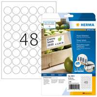 HERMA Etiketten A4 Ø 30 mm rund weiß extrem stark haftend Papier matt 1200 St., Weiß, Kreis, Permanent, Papier, Matte, Laser/InkjetPower-Etiketten A4 - Ø 30 mm - rund weiß extrem stark haftend Papier