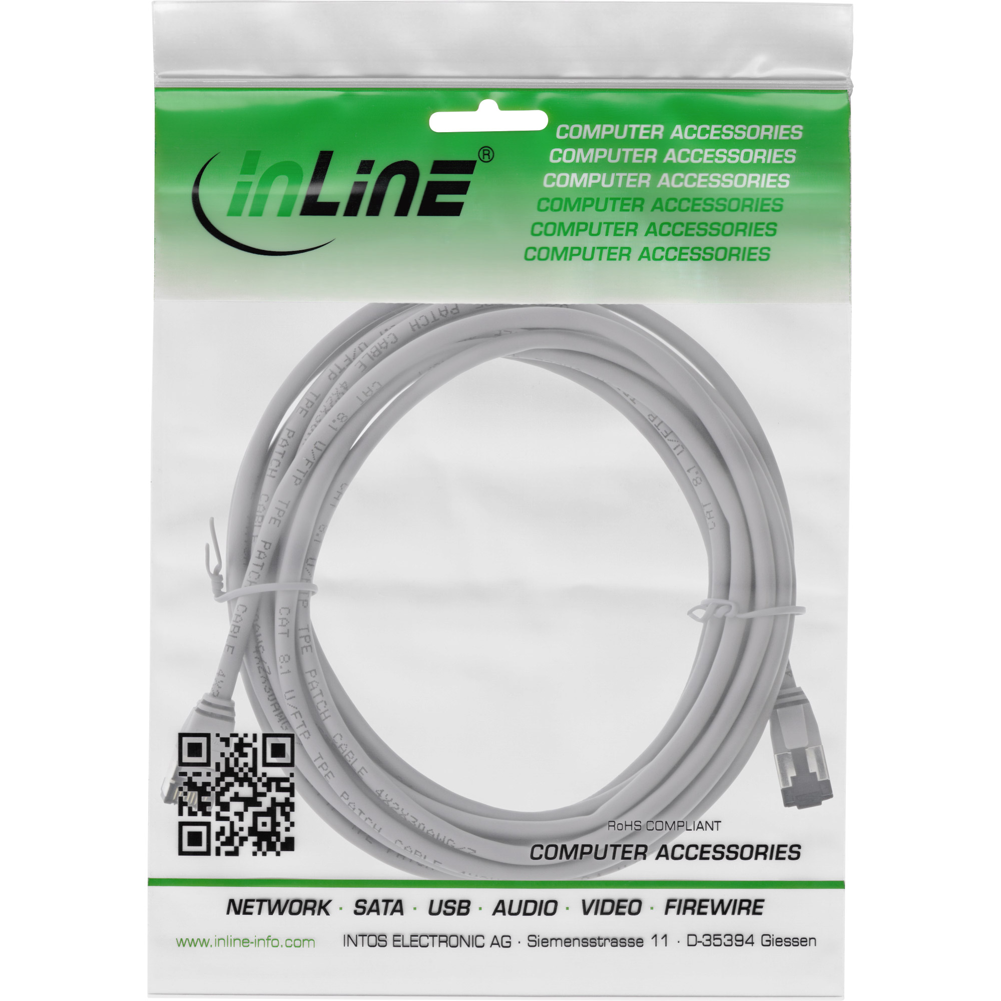 InLine Patchkabel slim - U/FTP - Cat.8.1 - TPE halogenfrei - grau - 7,5m7.5 m - 4.3 mm - U/FTP - PiMF - CAT 8.1 - halogenfrei - ohne Haken - Grau