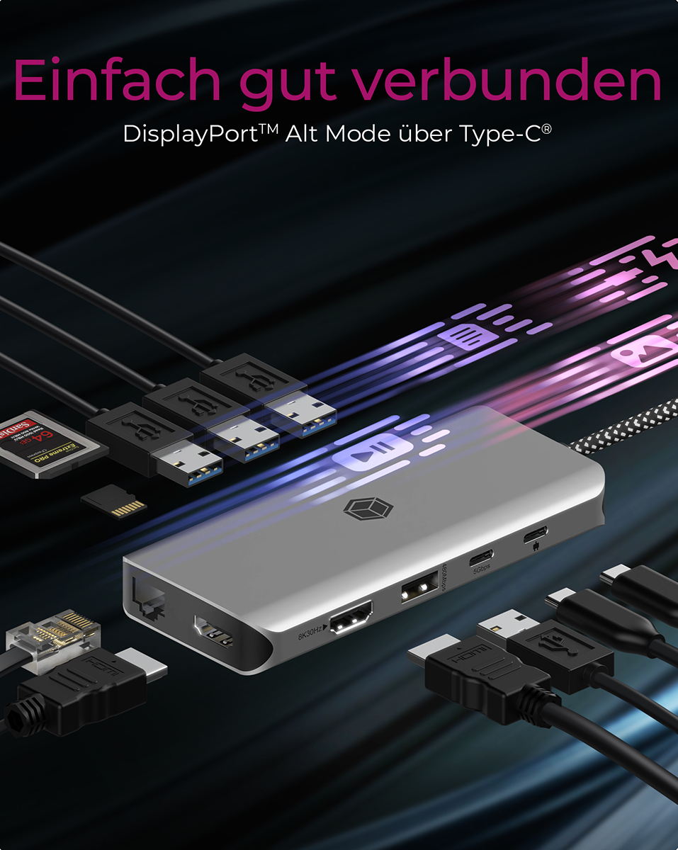 ICY BOX IB-DK4061-CPD - Dockingstation - USB-C2 x HDMI - 1GbE - 100 Watt