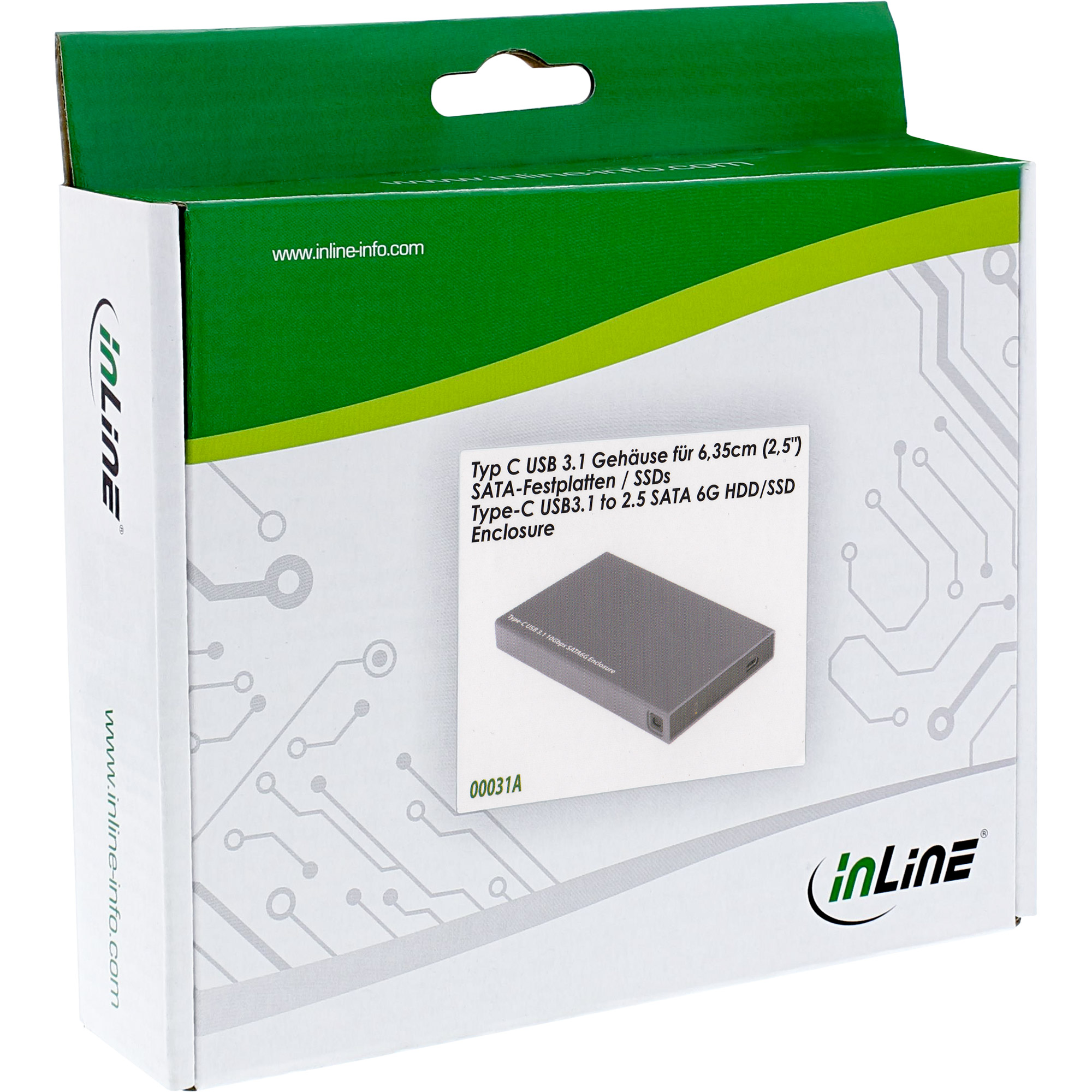 InLine USB 3.1 Gehäuse für 6,35cm (2,5") 6G SATA-Festplatte / SSD - USB-C BuchseSchwarz