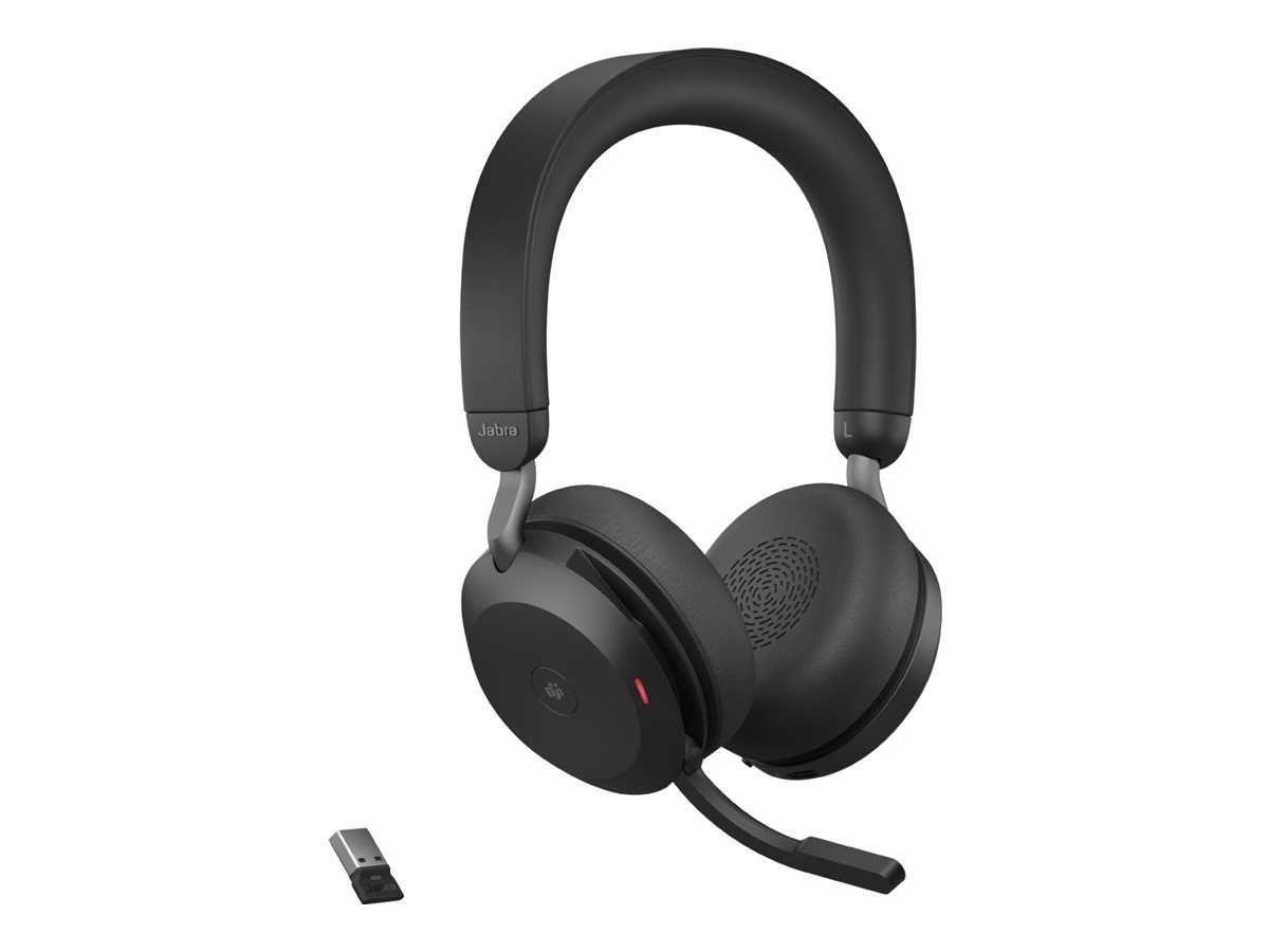 Jabra Evolve2 75 - Headset - On-Ear - Bluetoothkabellos - aktive Rauschunterdrückung - USB-A - Geräuschisolierung - Schwarz - mit Ladestation - Zertifiziert für Microsoft Teams