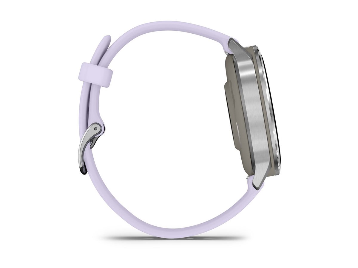 Garmin Venu 4 - 41 mm - silber - intelligente Uhr mit Band - Silikon - Periwinkle - Handgelenkgröße: 110-175 mm - Anzeige 3.04 cm (1.2")8 GB - Bluetooth - ANT+ - Wi-Fi - 33 g