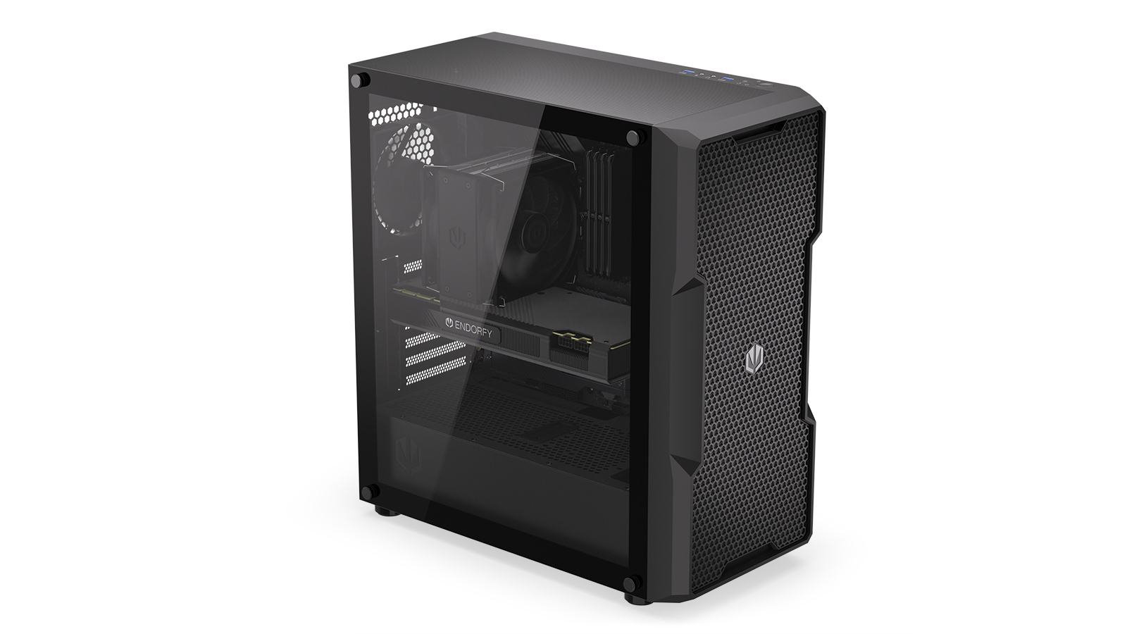 ENDORFY Regnum 400 Air - PC-Gehäuse - ATX - Seitenteil mit Fenster (gehärtetes Glas)keine Spannungsversorgung (ATX) - Schwarz - USB/Audio