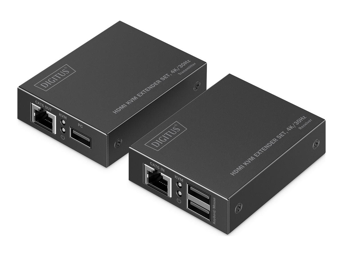 DIGITUS HDMI KVM Extender Set, 4K/30HzHDMI - 1GbE - USB - über CAT 6 - USB - bis zu 70 m