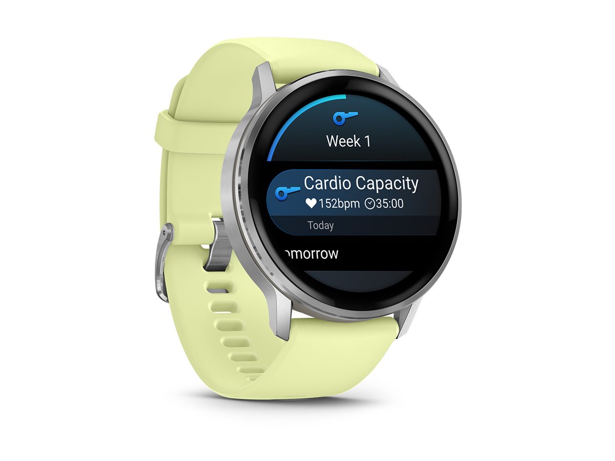 Garmin Venu 4 - 45 mm - silber - intelligente Uhr mit Band - Silikon - Zitronen - Handgelenkgröße: 135-200 mm - Anzeige 3.53 cm (1.4")8 GB - Bluetooth - ANT+ - Wi-Fi - 38 g