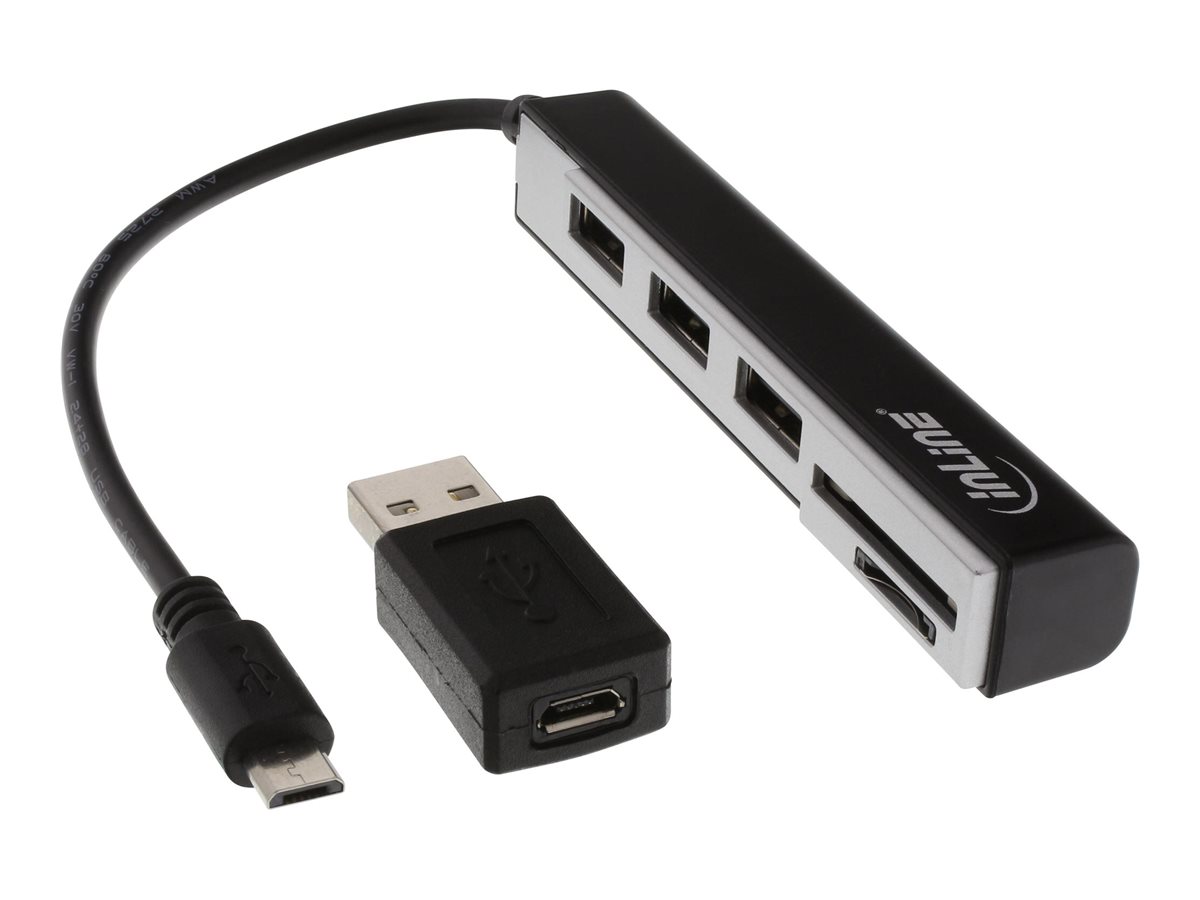 InLine USB OTG Cardreader & 3-fach USB 2.0 Hub - für SDXC/microSD - mit Adaptermicro USB 2.0