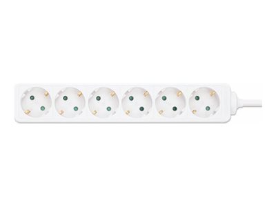 Manhattan Power Distribution Unit EU (2-pin), x6 gang/output, 2m cable, 16A, White, Extension Lead, PDU, Power Strip,  - Steckdosenleiste - AC 220-250 V - 3680 Watt - Eingabe, Eingang Typ F - Ausgangs